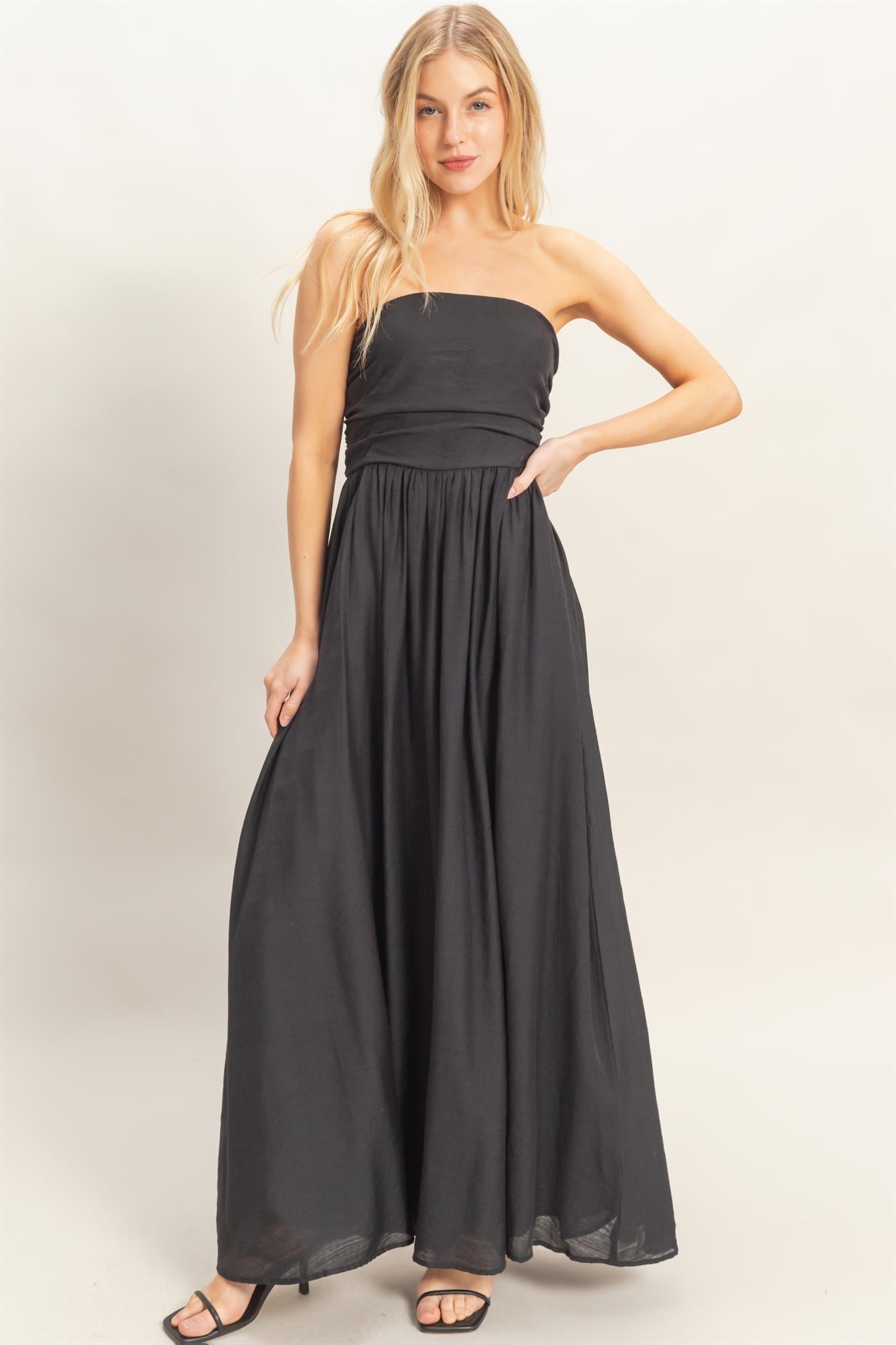 Wholesale Strapless Tie-Back Smocked Dress Dresses HF26C750 BLACK HYFVE