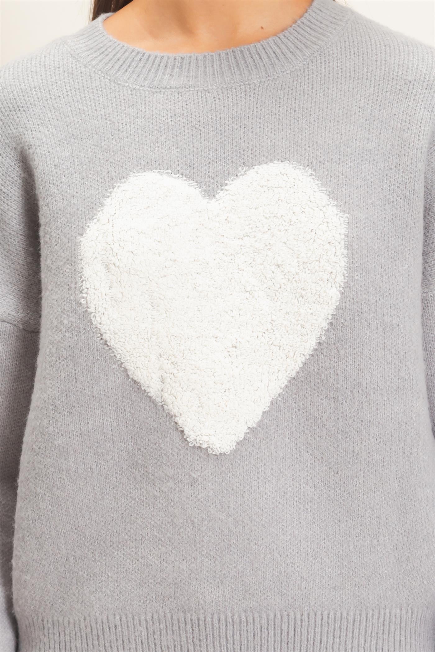 Wholesale Heart Graphic Sweater Sweaters DZ26E430 GRAY DOUBLE ZERO