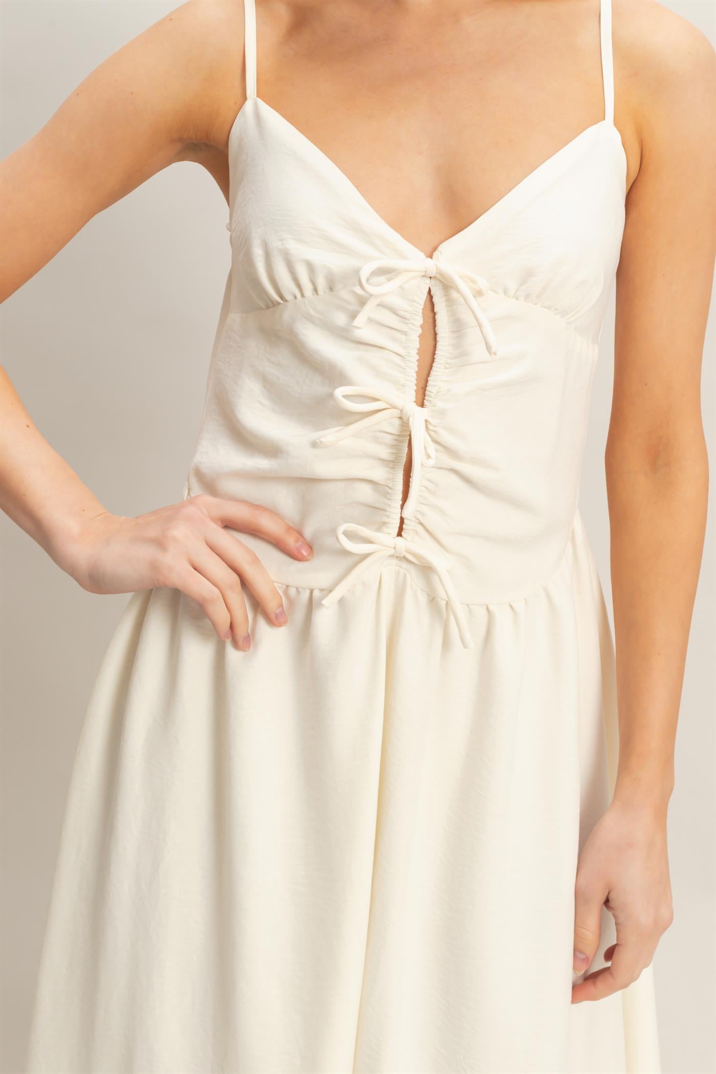 Wholesale Spaghetti Strap Ruched Dress Dresses HF26A011 CREAM HYFVE