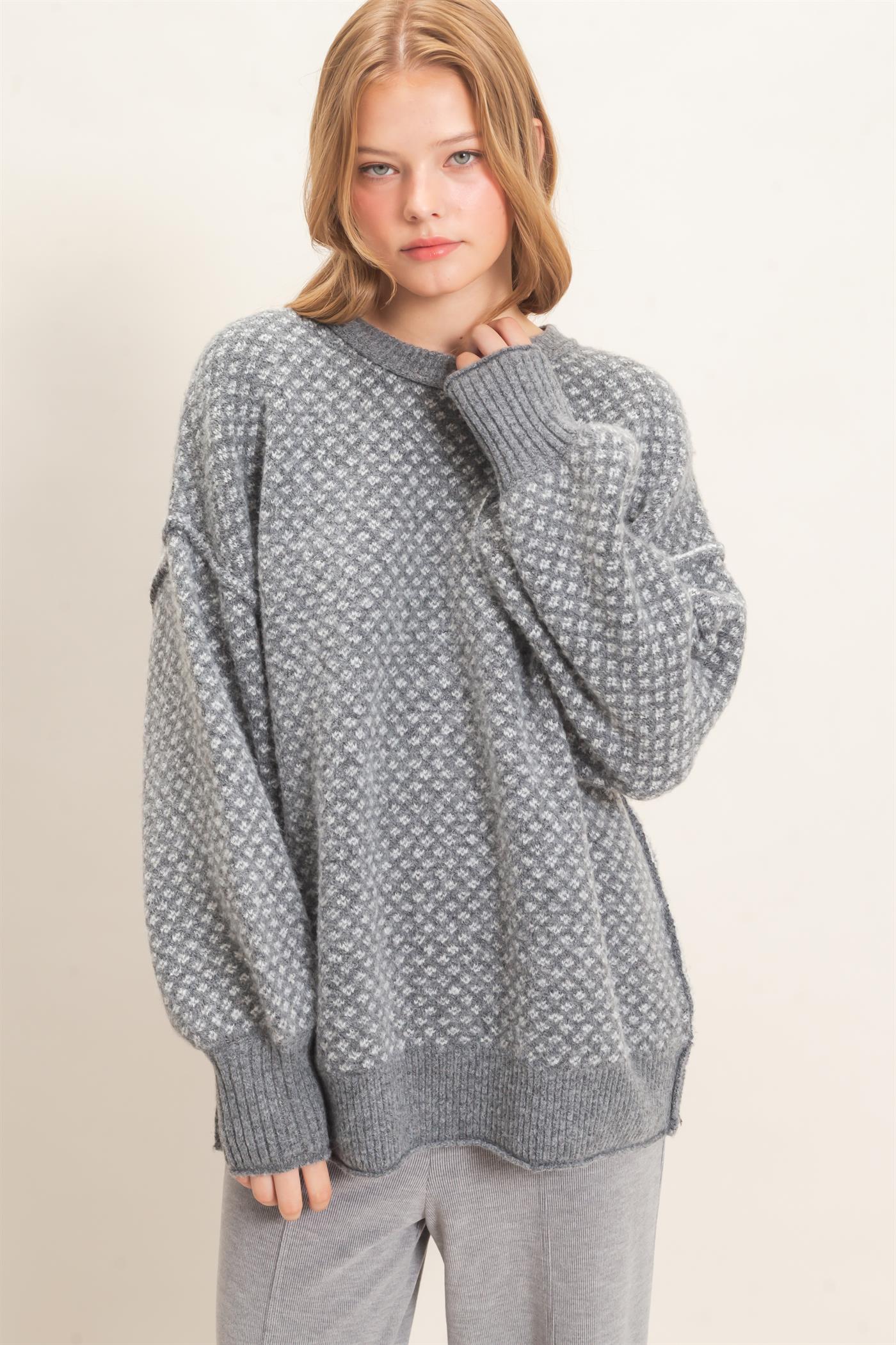 Wholesale Diamond Jacquard Knit Sweater Sweaters HF26E891 GRAY HYFVE