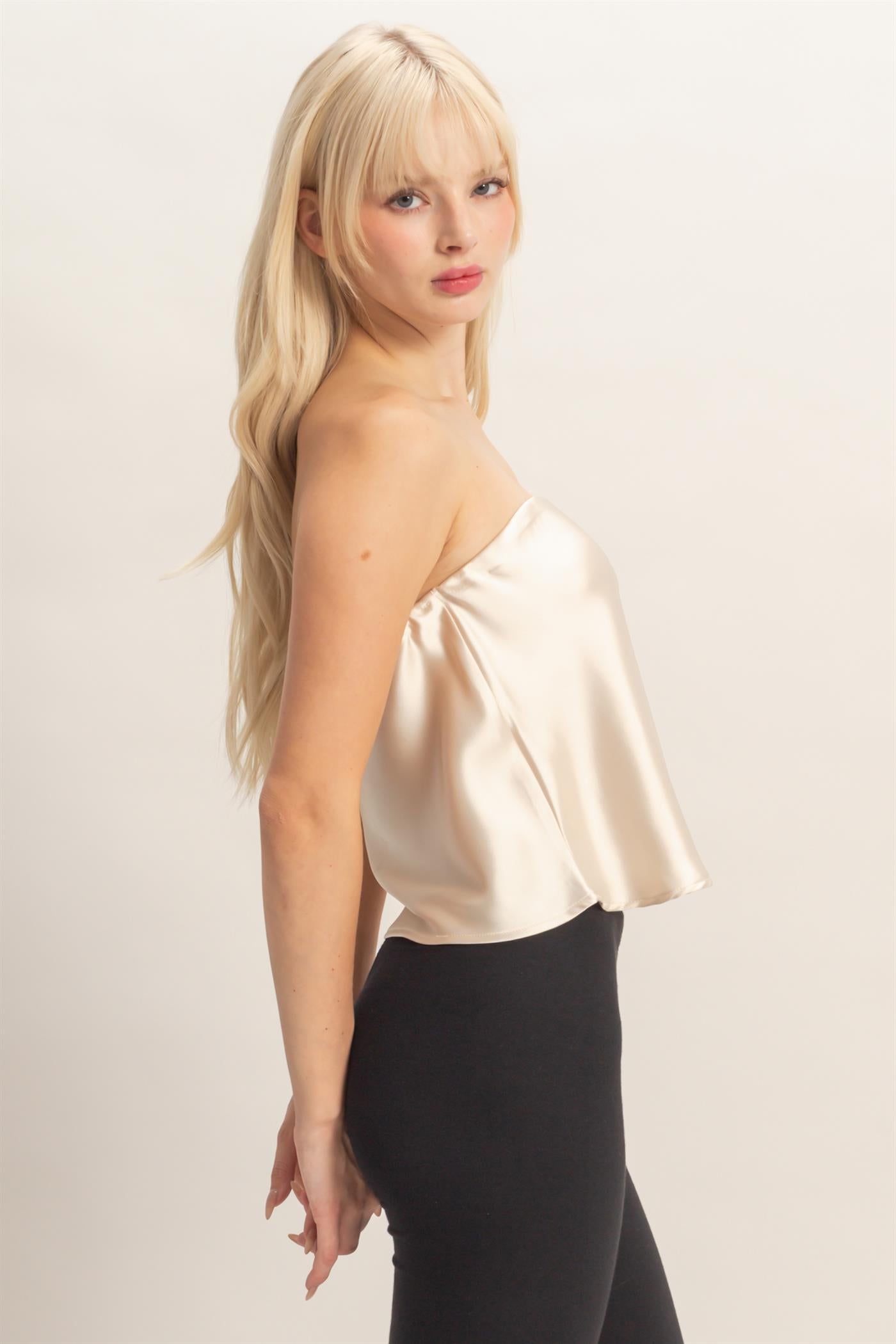 Wholesale Satin Strapless Tube Top Clothing Tops DZ26C398 ALPACA DOUBLE ZERO
