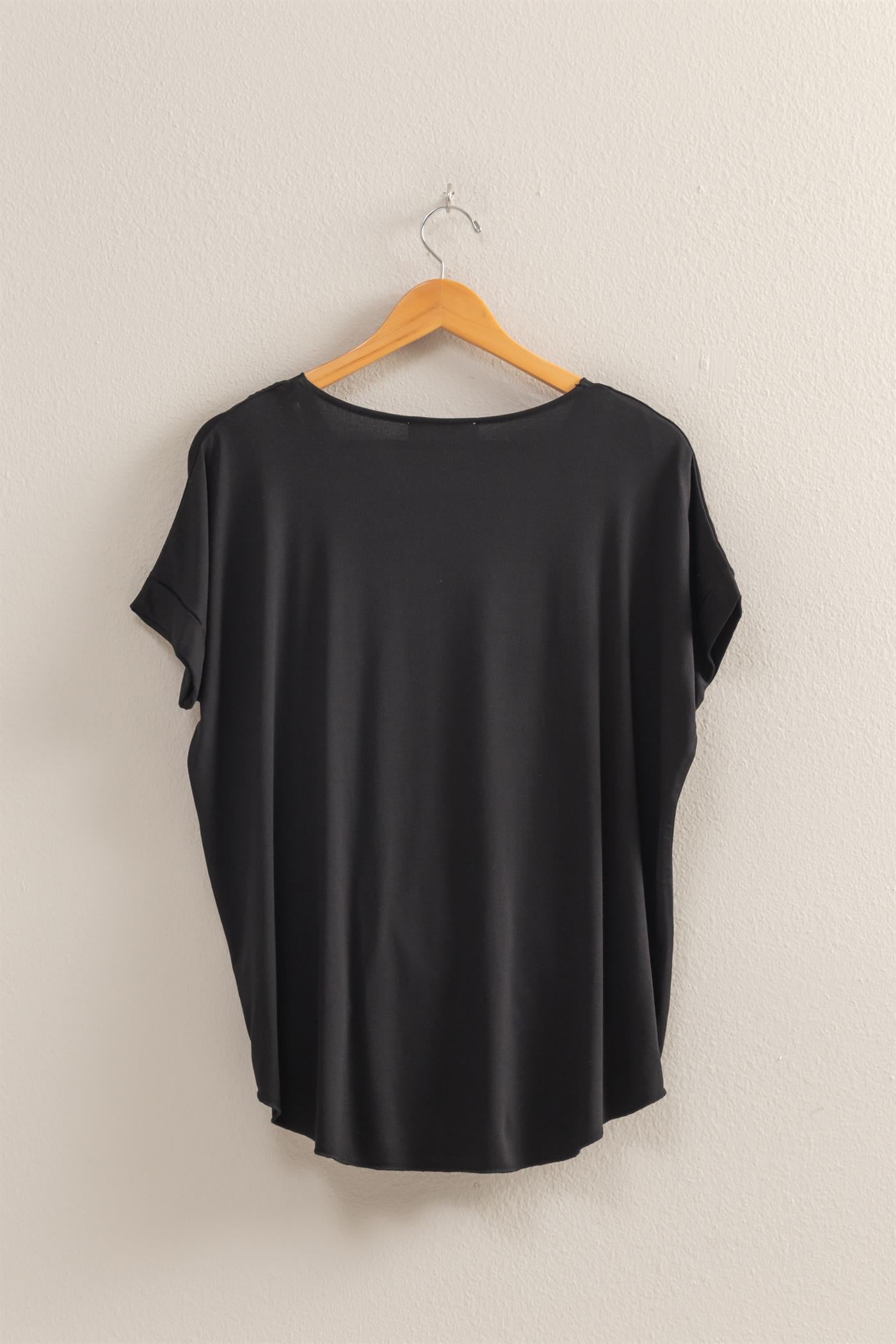 Wholesale Short Sleeve Surplice Top Clothing Tops DZ25E289 BLACK DOUBLE ZERO