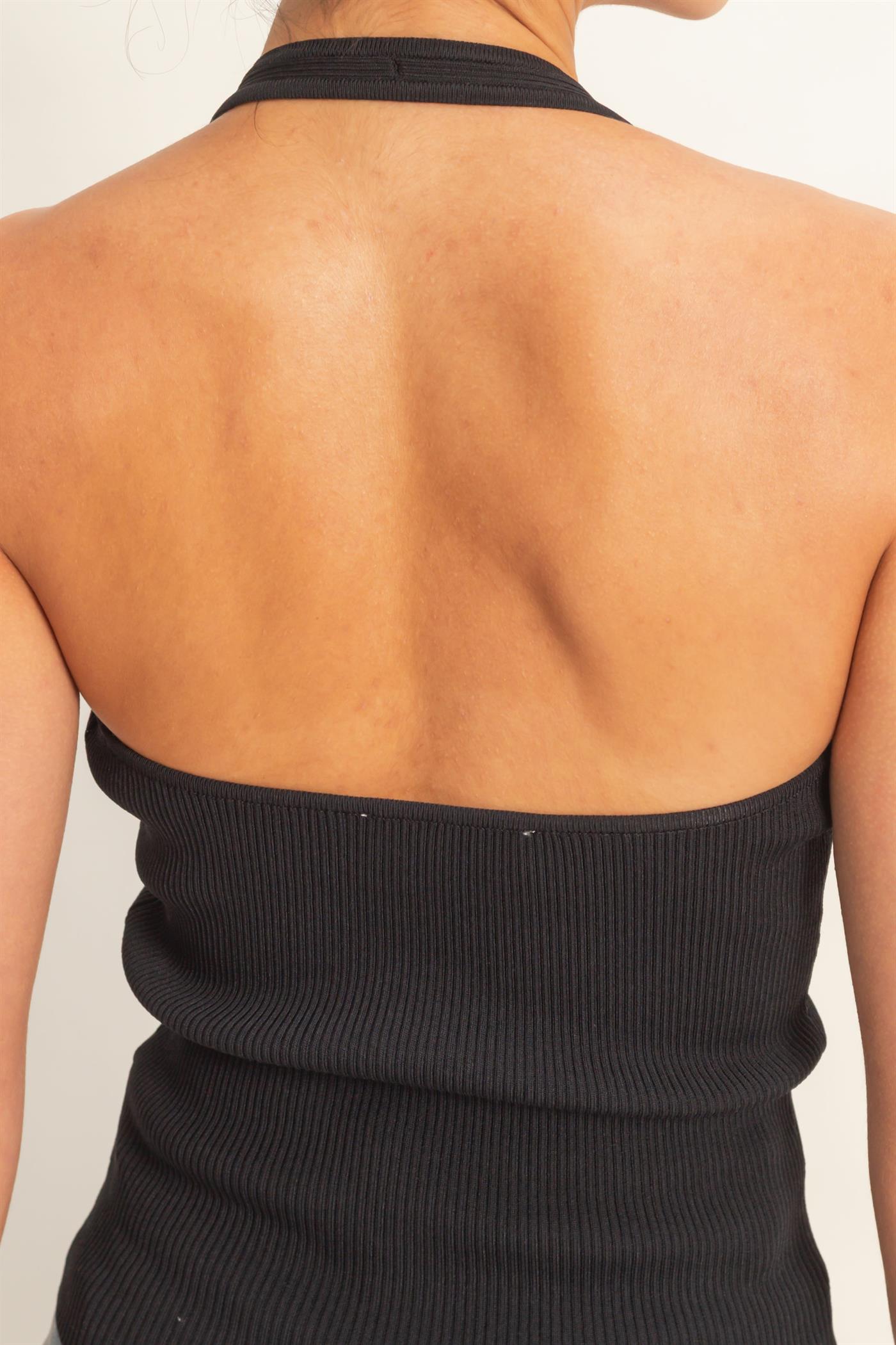 Wholesale Ribbed Halter Neck Top Clothing Tops DZ26C628 BLACK DOUBLE ZERO