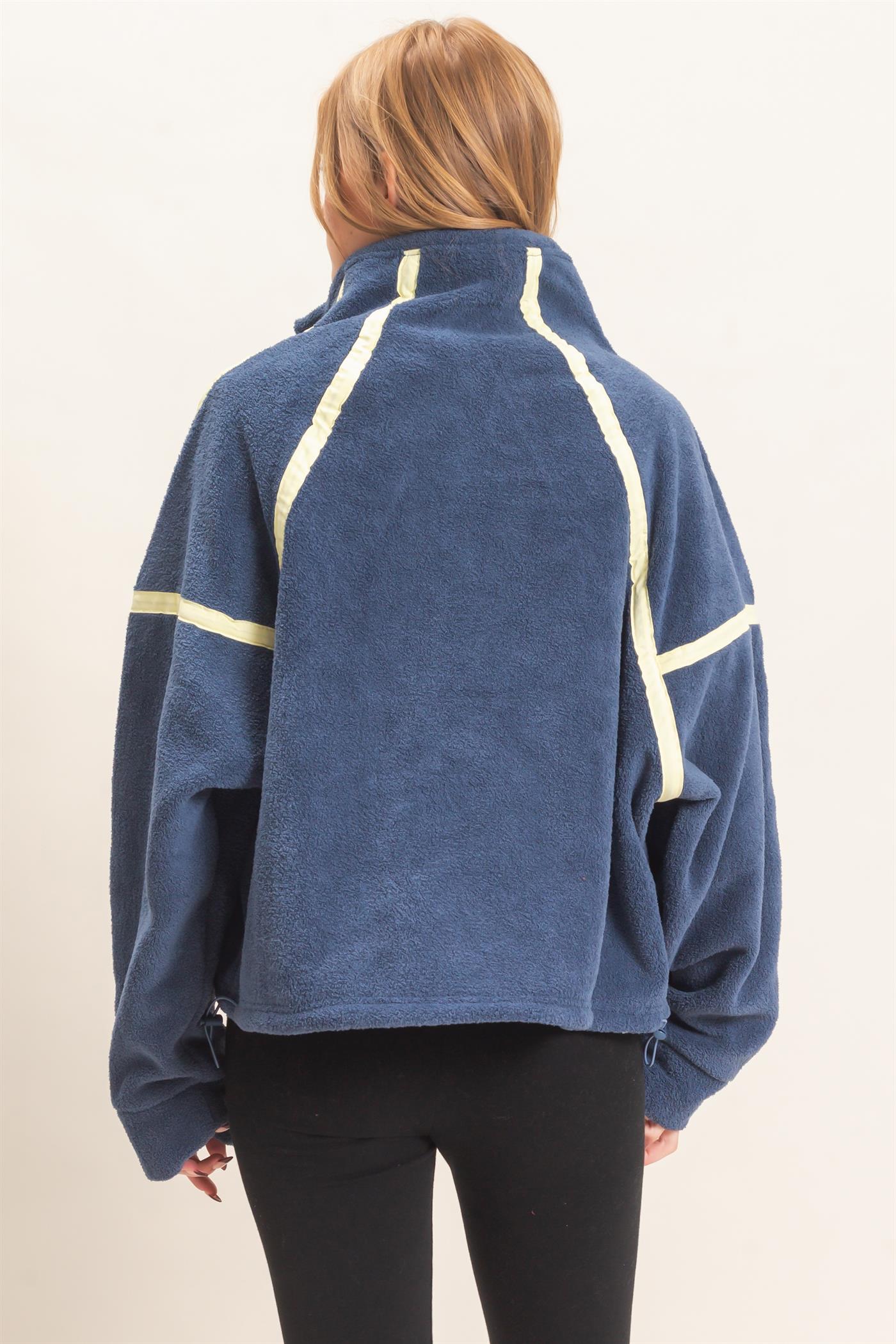 Wholesale Contrast Trim Half-Zip Fleece Pullover Outerwear HF26F206-D NAVY HYFVE