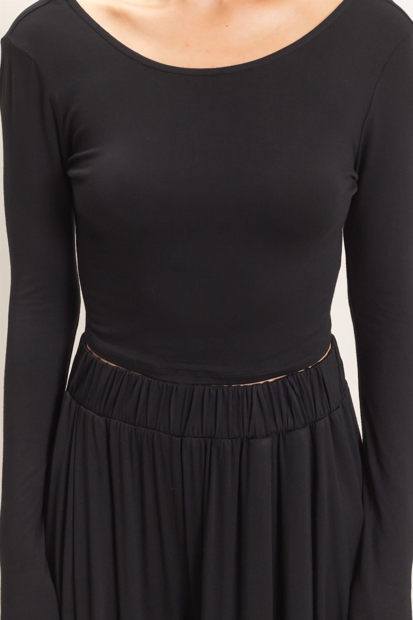 Wholesale Long Sleeve Top & Wide Leg Pants Set Clothing HF26F227-SET-D BLACK HYFVE