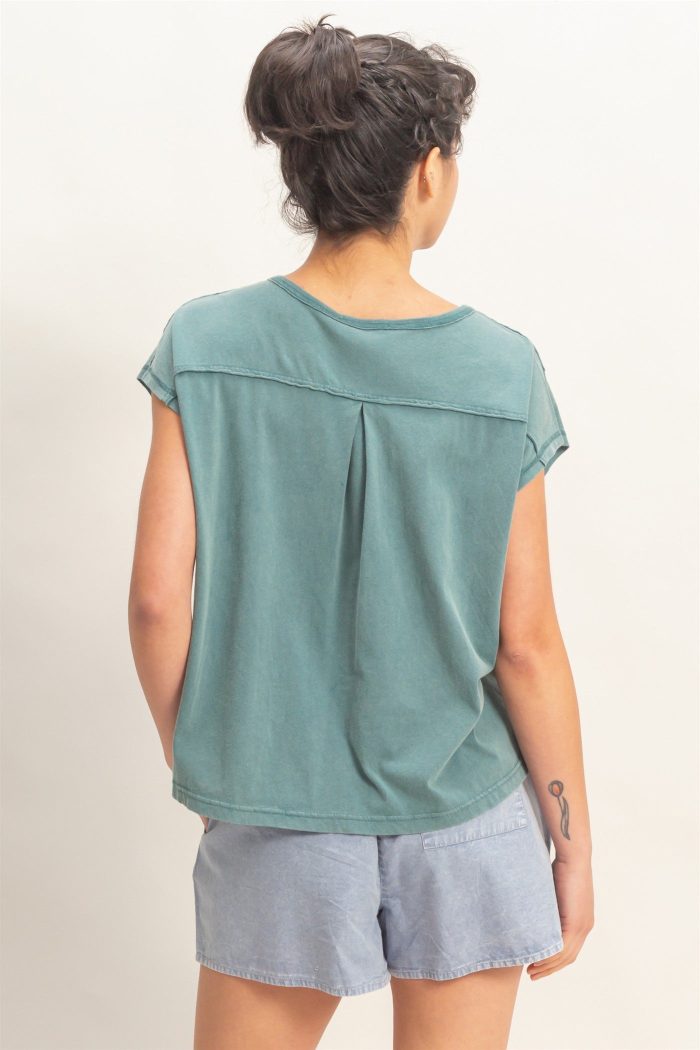 Wholesale Henley Neck Cap Sleeve Top Clothing Tops DZ26E279 DARK TEAL DOUBLE ZERO