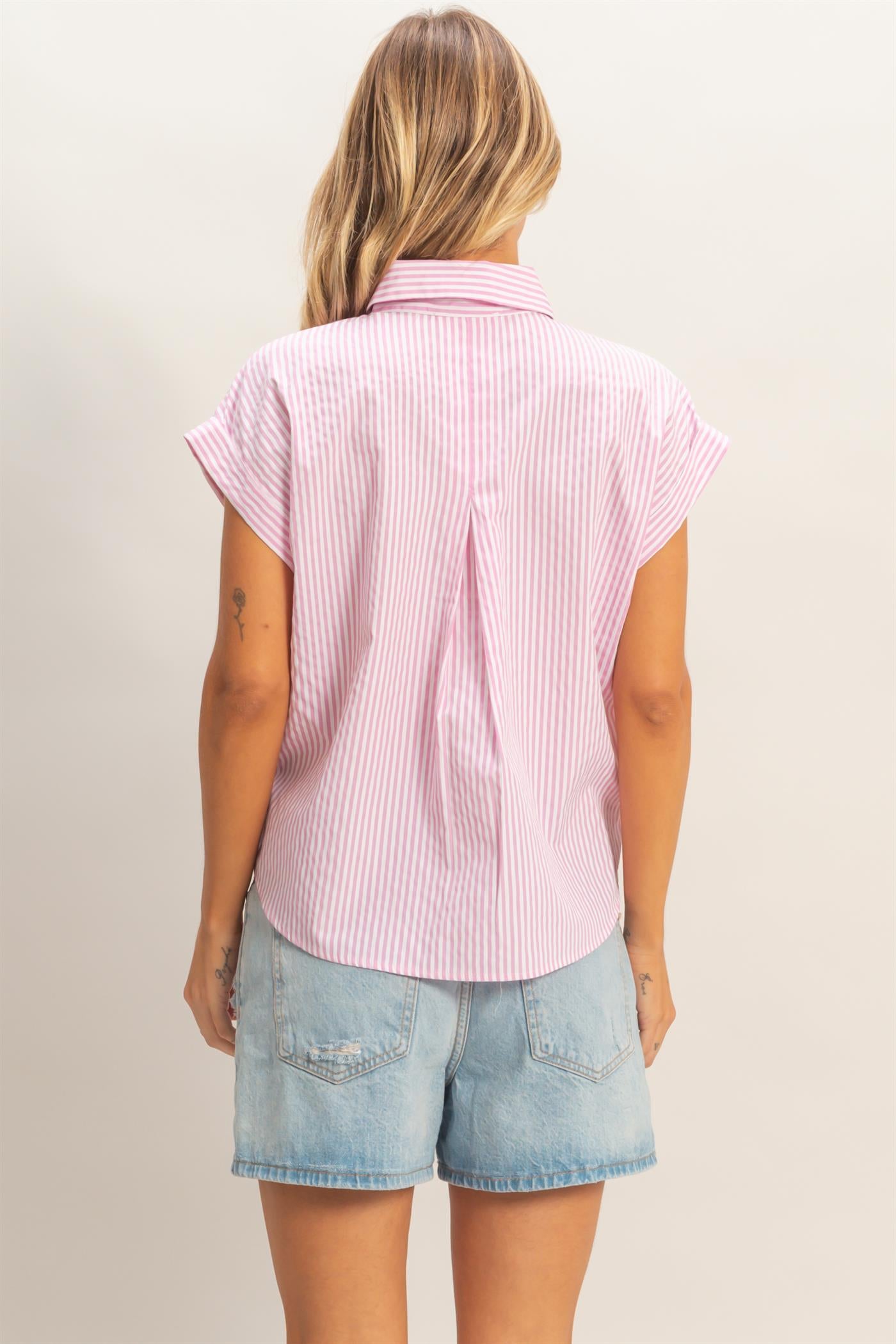 Wholesale Button-Up Striped Shirt Shirts HF26E429-D PINK HYFVE