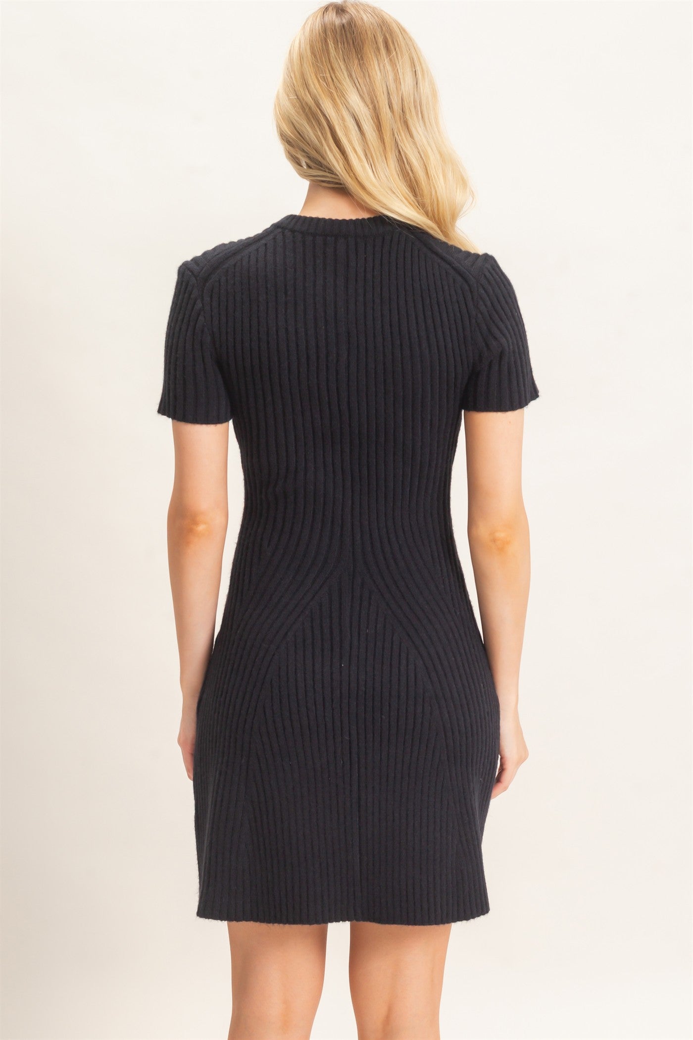 Wholesale Ribbed Crew Neck Dress Dresses HF26C989 BLACK HYFVE