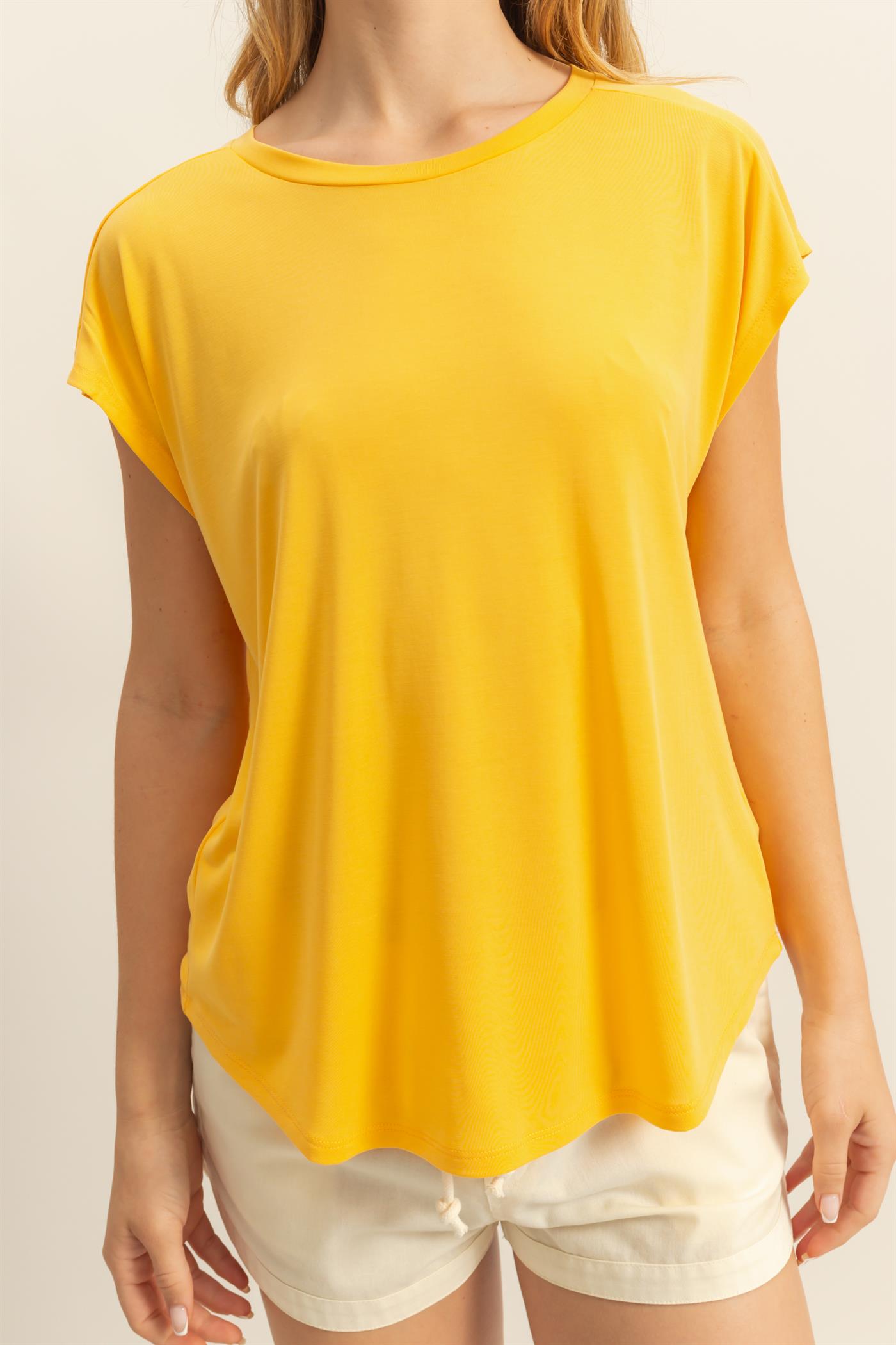 Wholesale Relaxed Dolman Short Sleeve Top Clothing Tops DZ25A902 SUNFLOWER DOUBLE ZERO