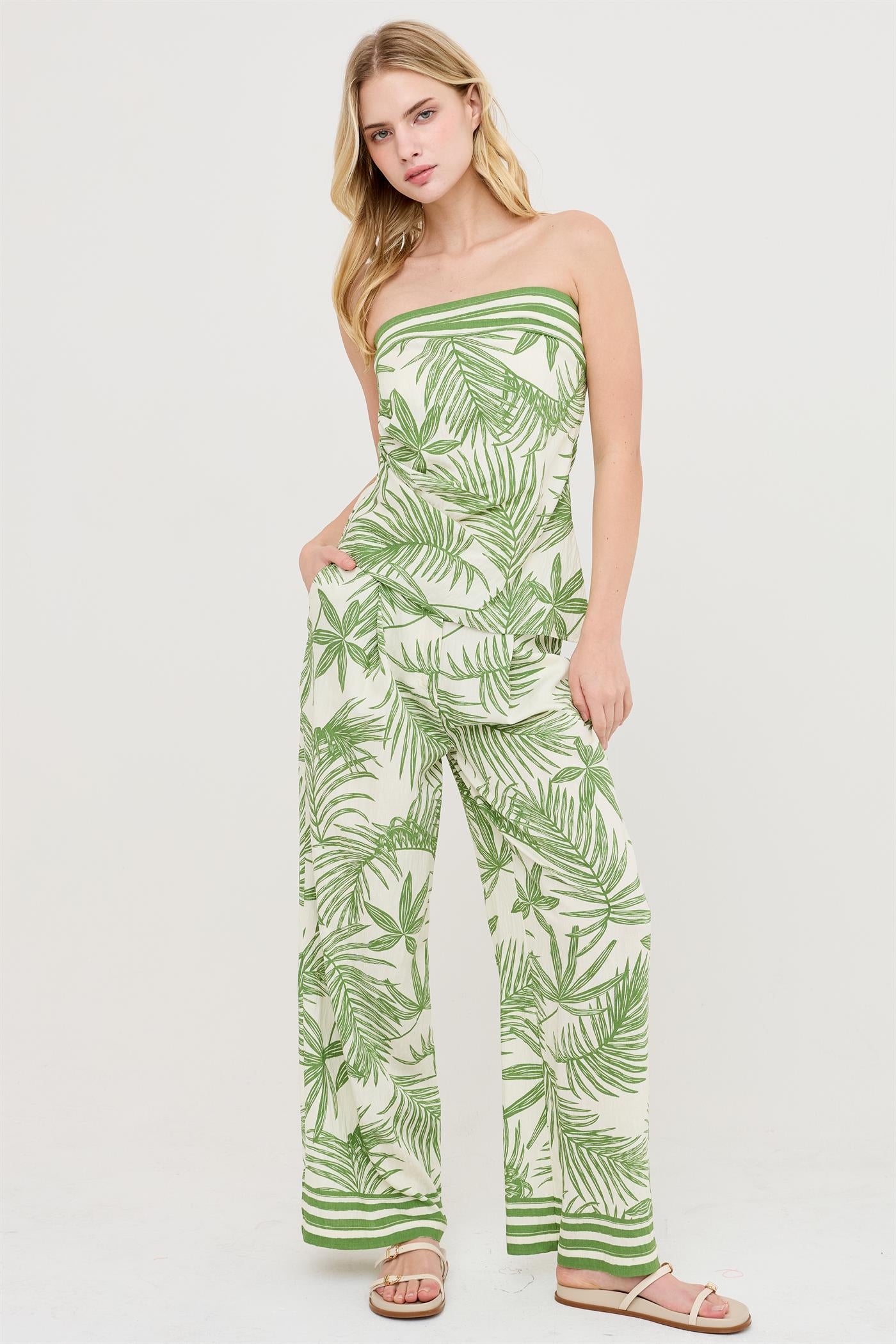 Wholesale Strapless Top & Wide-Leg Pants Set Clothing HF26C248-SET-D GREEN HYFVE