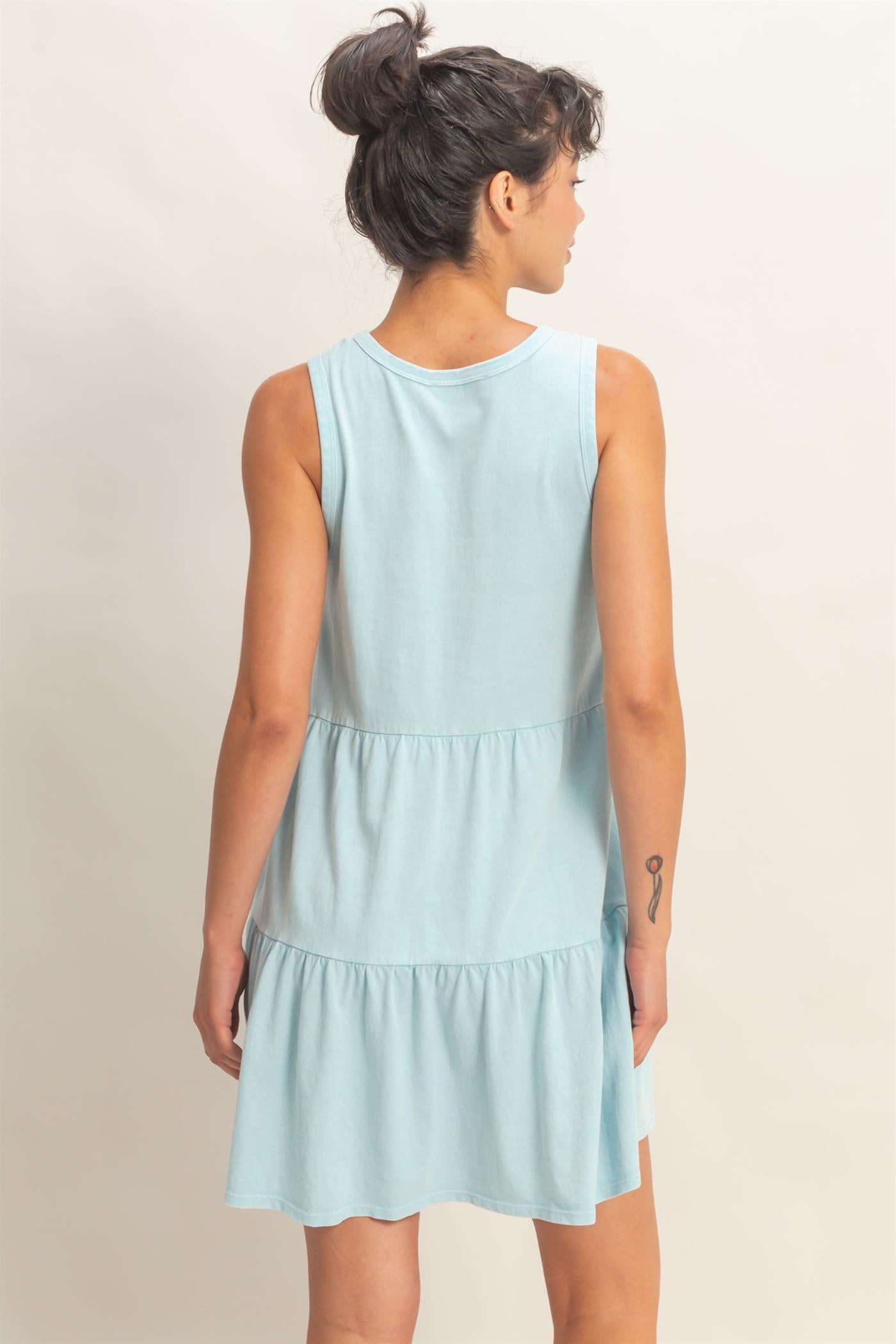 Wholesale Sleeveless Crewneck Tiered Mini Dress Dresses DZ26C208 BLUE DOUBLE ZERO