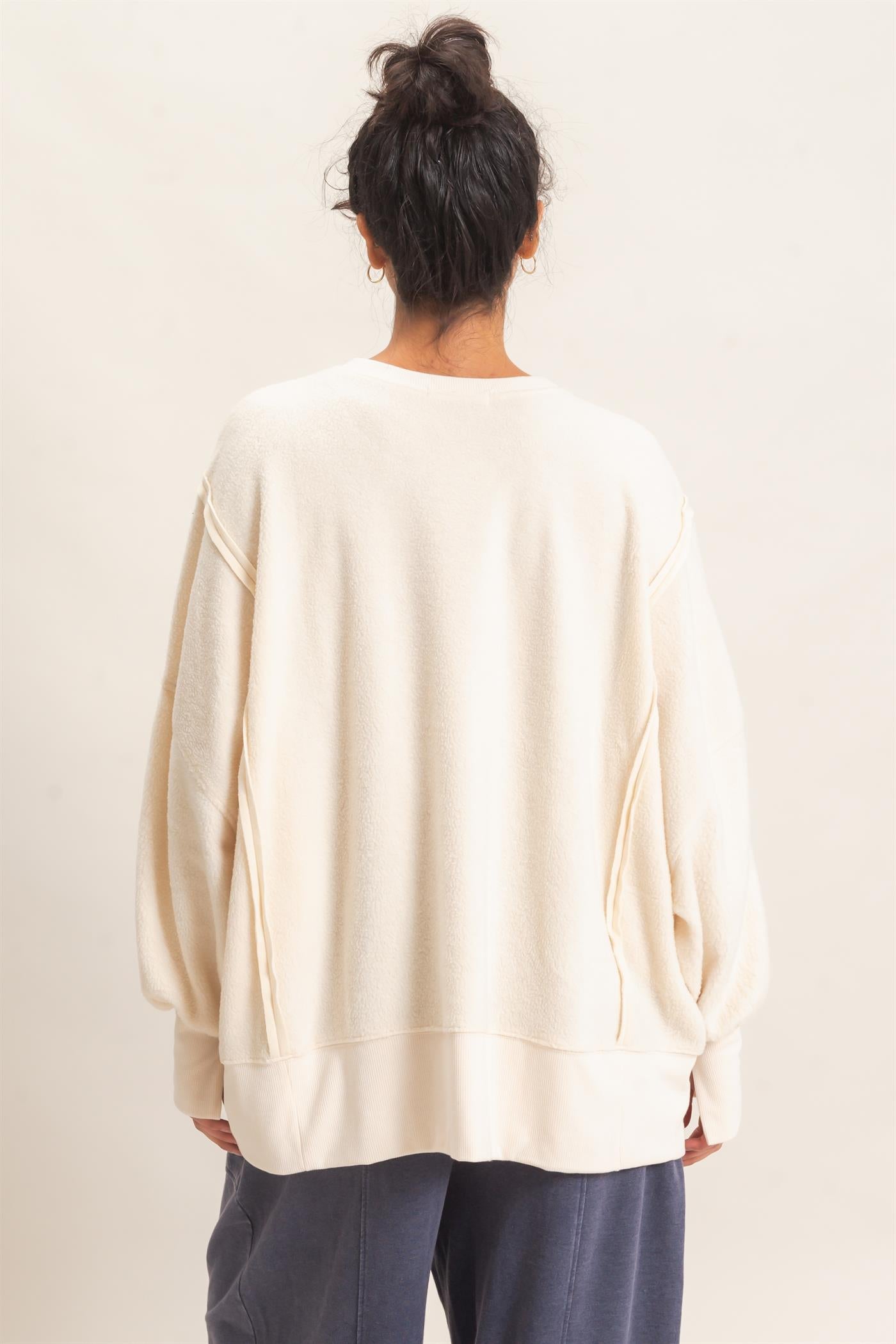 Wholesale Oversized Raw Edge Crew Neck Sweatshirt Sweatshirts DZ26E273 IVORY DOUBLE ZERO