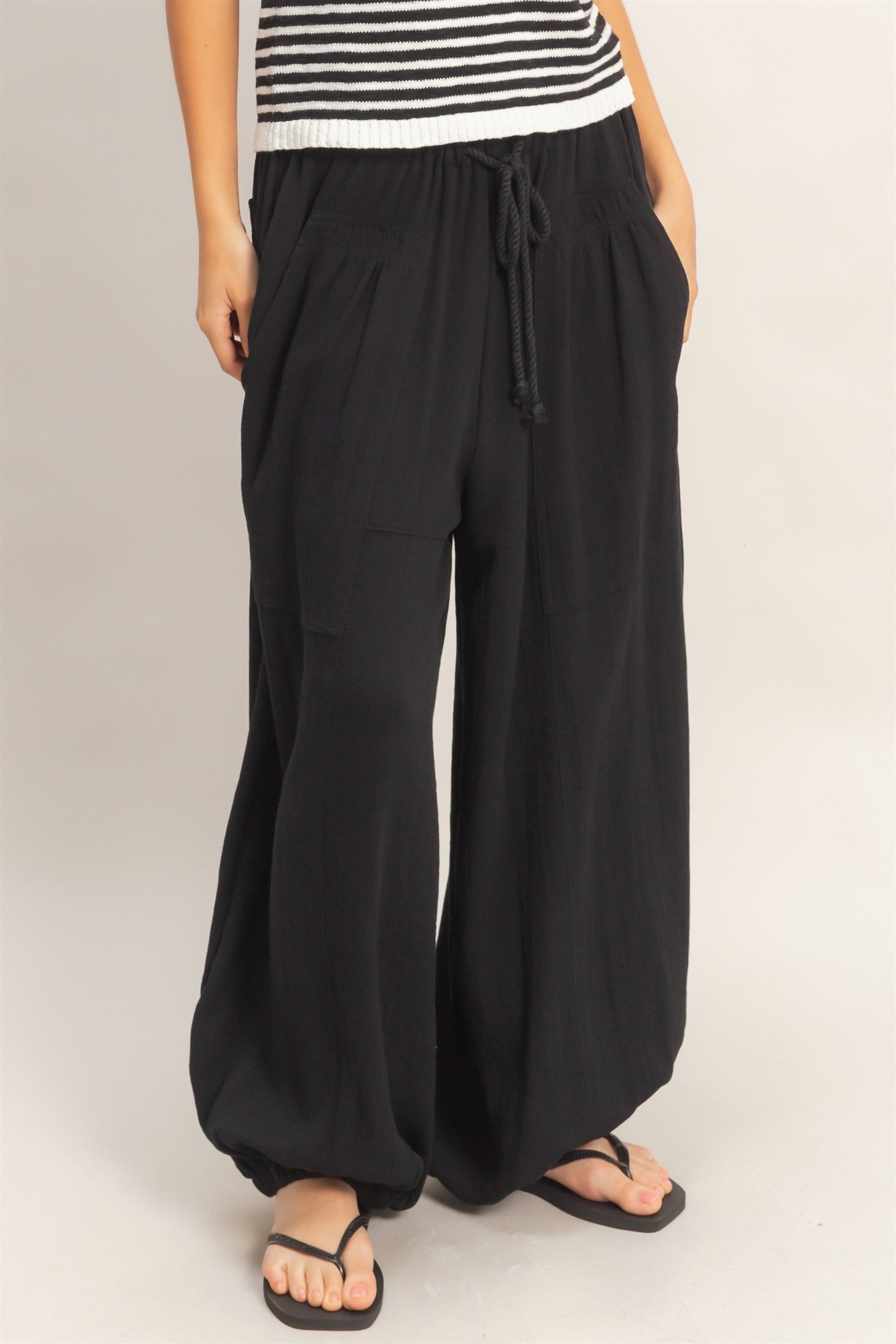 Wholesale Elastic Hem Drawstring Pants Pants HF26A905-D BLACK HYFVE