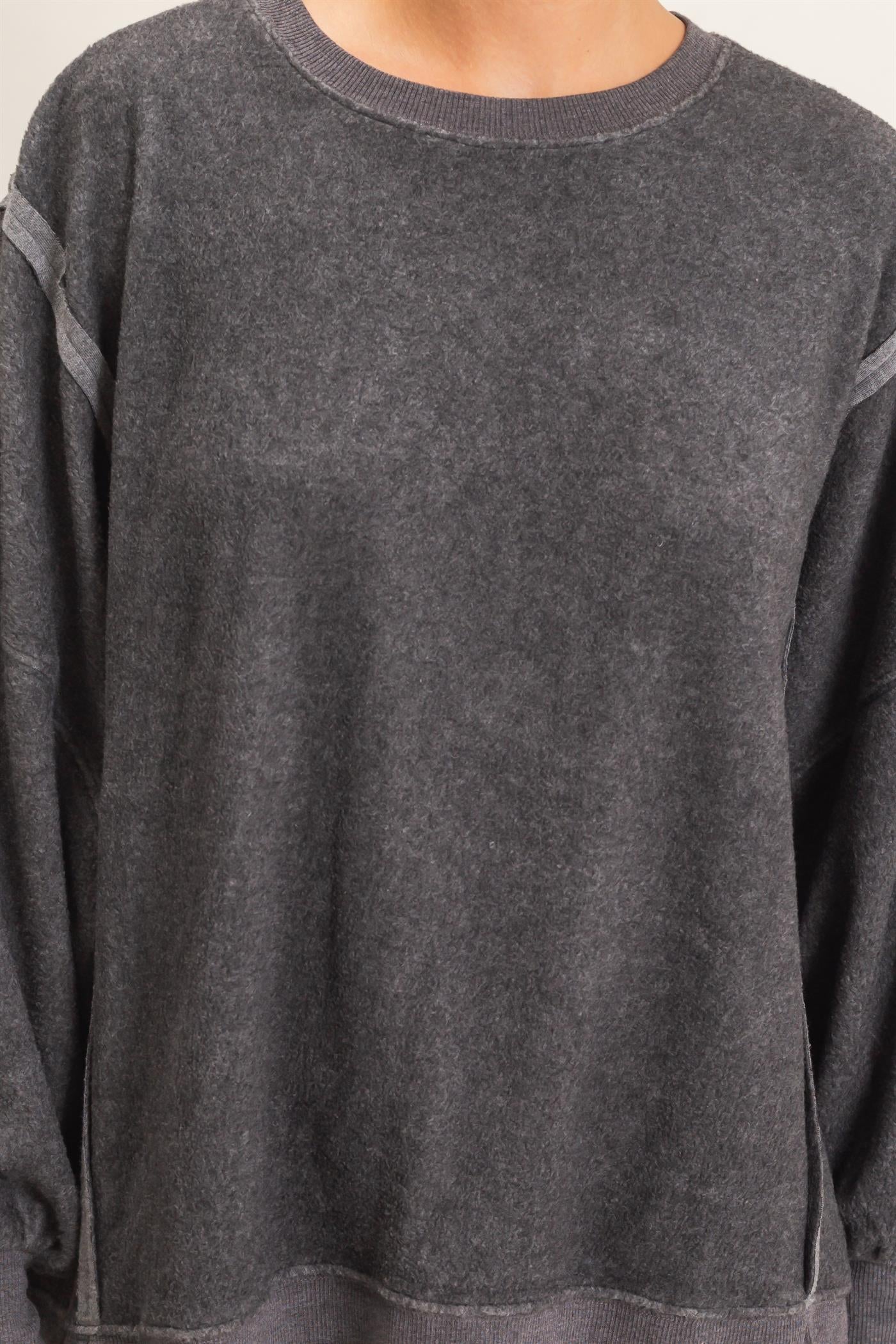 Wholesale Oversized Raw Edge Crew Neck Sweatshirt Sweatshirts DZ26E273 CHARCOAL DOUBLE ZERO