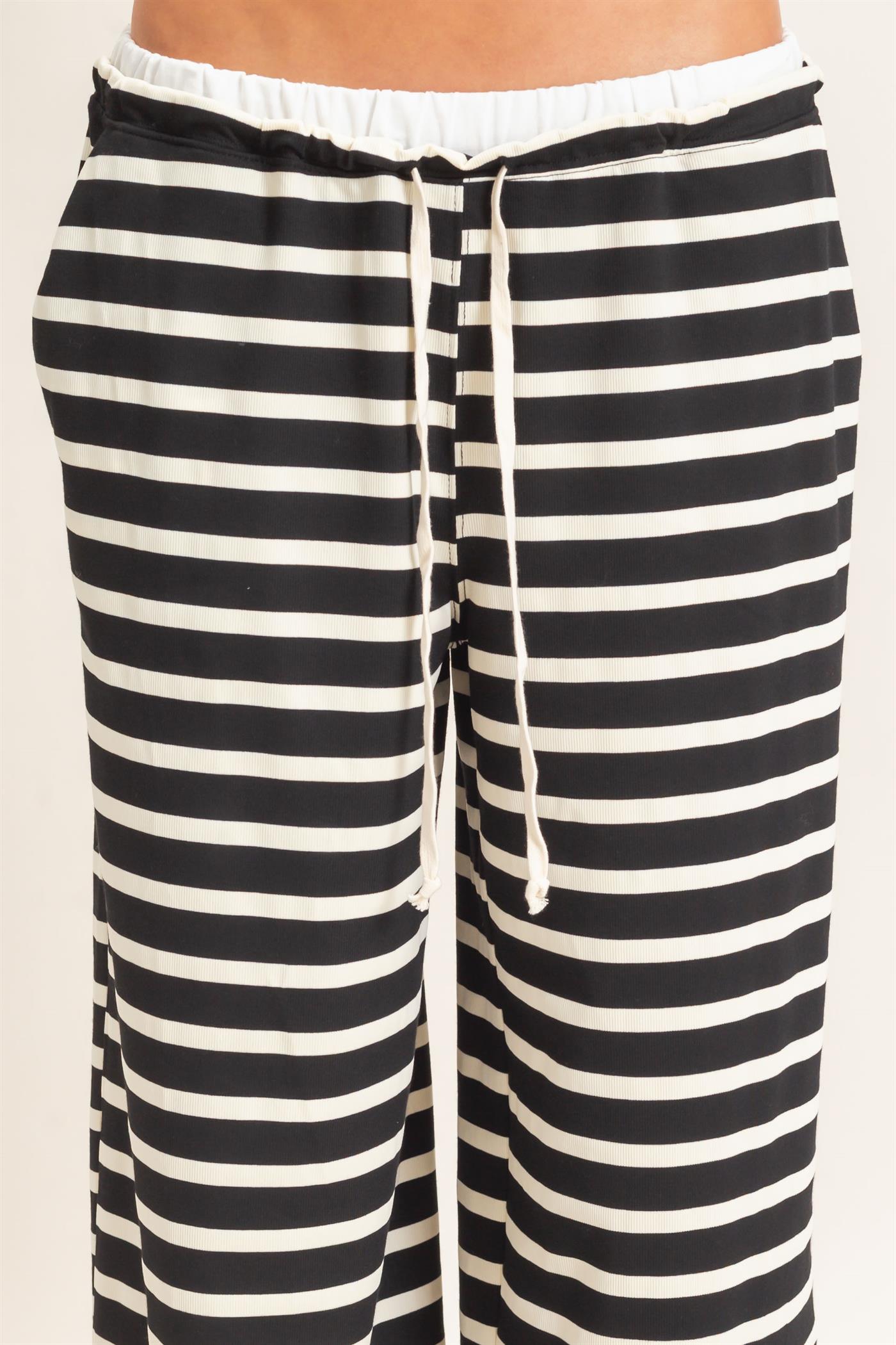 Wholesale Striped Wide-Leg Pants Pants HF26F229-D BLACK/ CREAM HYFVE