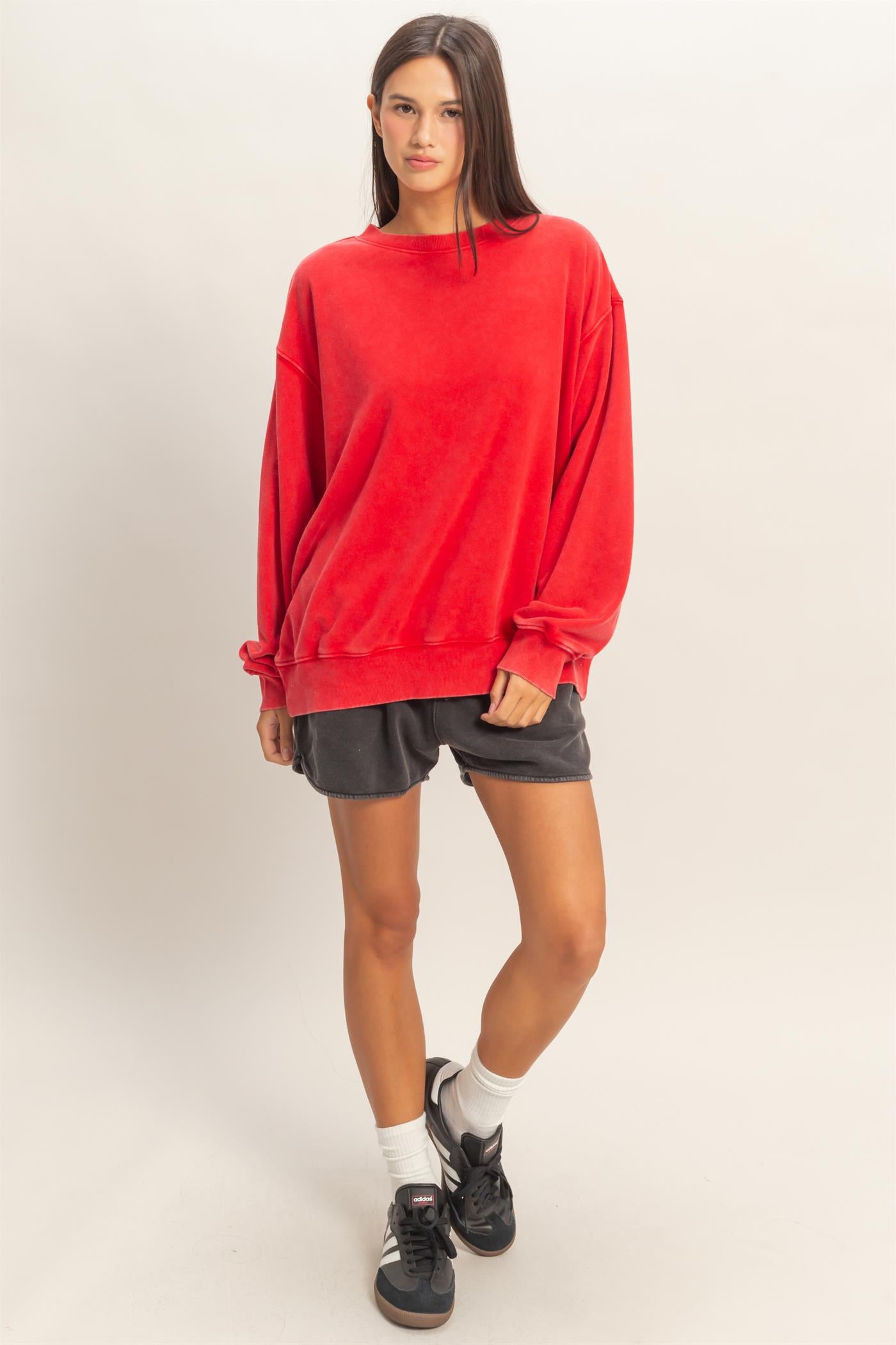 Wholesale Mineral Washed Crew Neck Sweatshirt Sweatshirts DZ26A262 RED DOUBLE ZERO