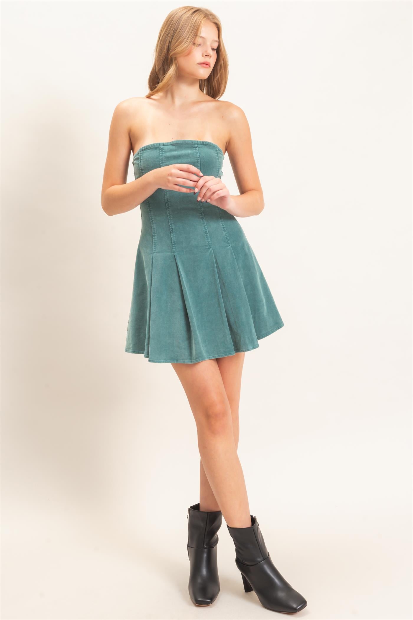 Wholesale Strapless Mineral Wash Dress Dresses HF26F215 GREEN HYFVE
