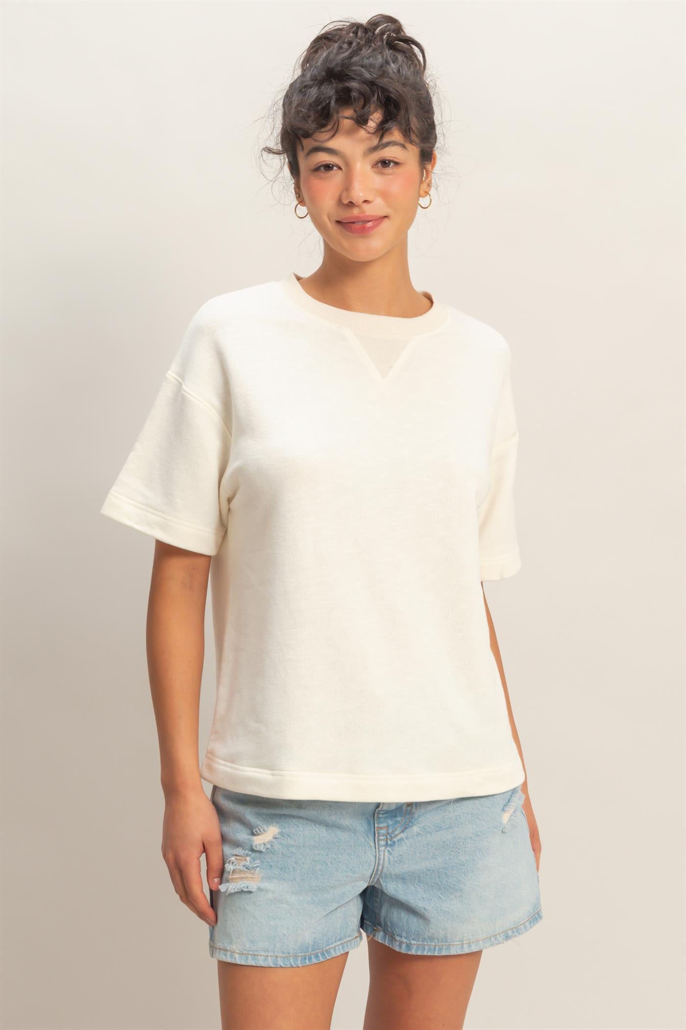 Wholesale Crew Neck Short Sleeve Top Clothing Tops DZ26A891 WHIP CREAM DOUBLE ZERO