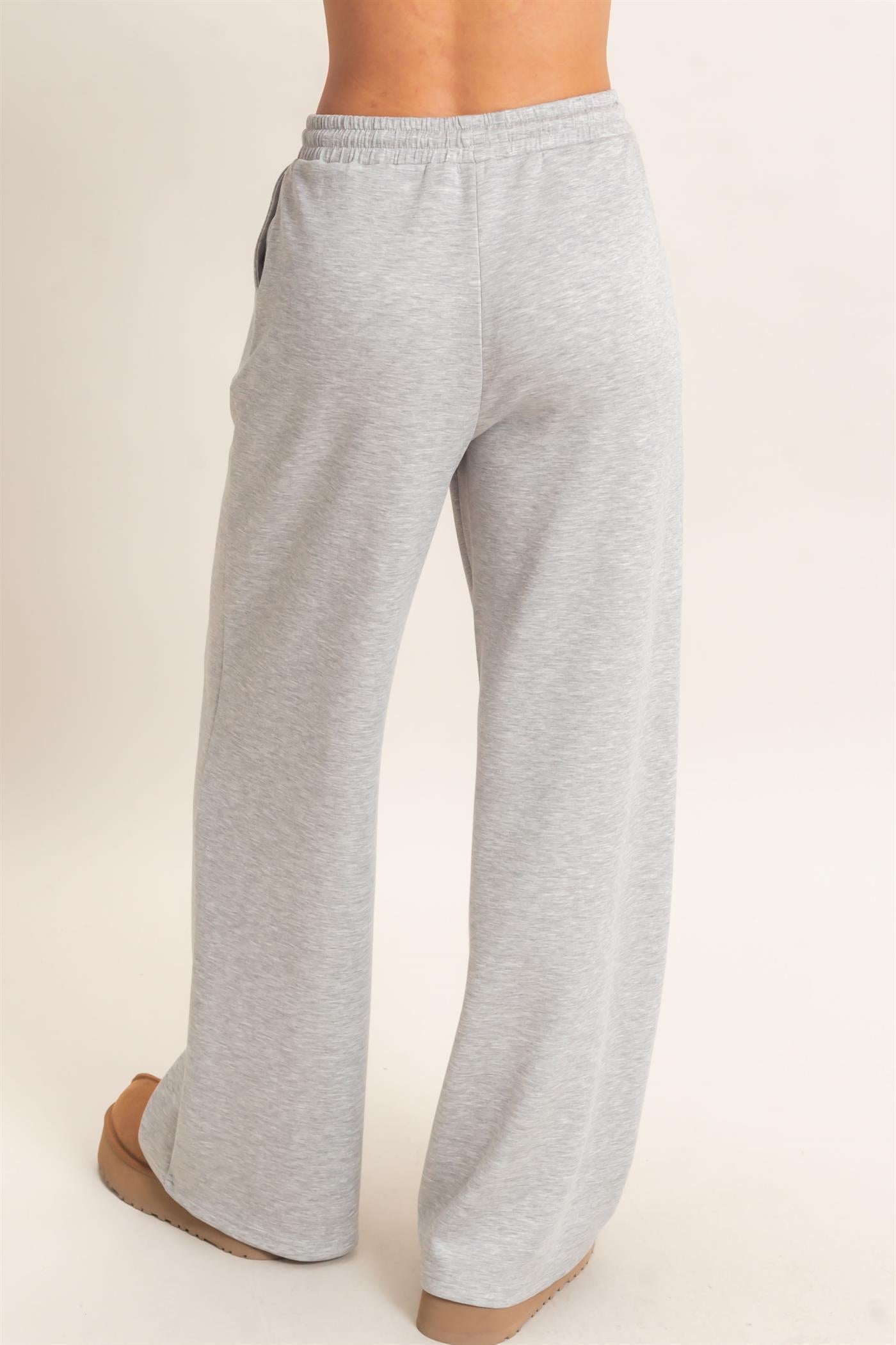 Wholesale Drawstring Waist Pintuck Wide Leg Pants Pants DZ26E384 HEATHER GRAY HYFVE