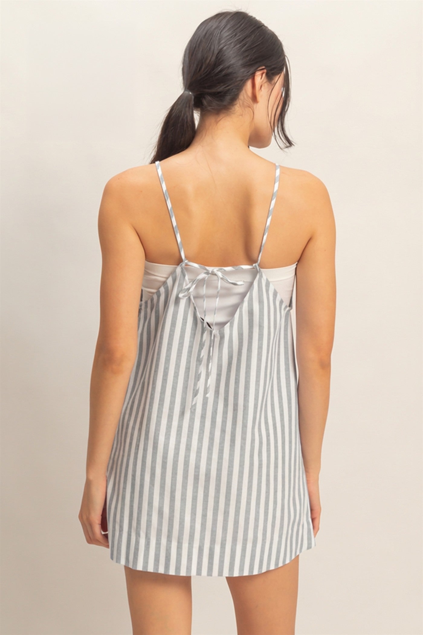 Wholesale Striped Straight Neck Mini Dress Dresses HF26C080 BLACK HYFVE