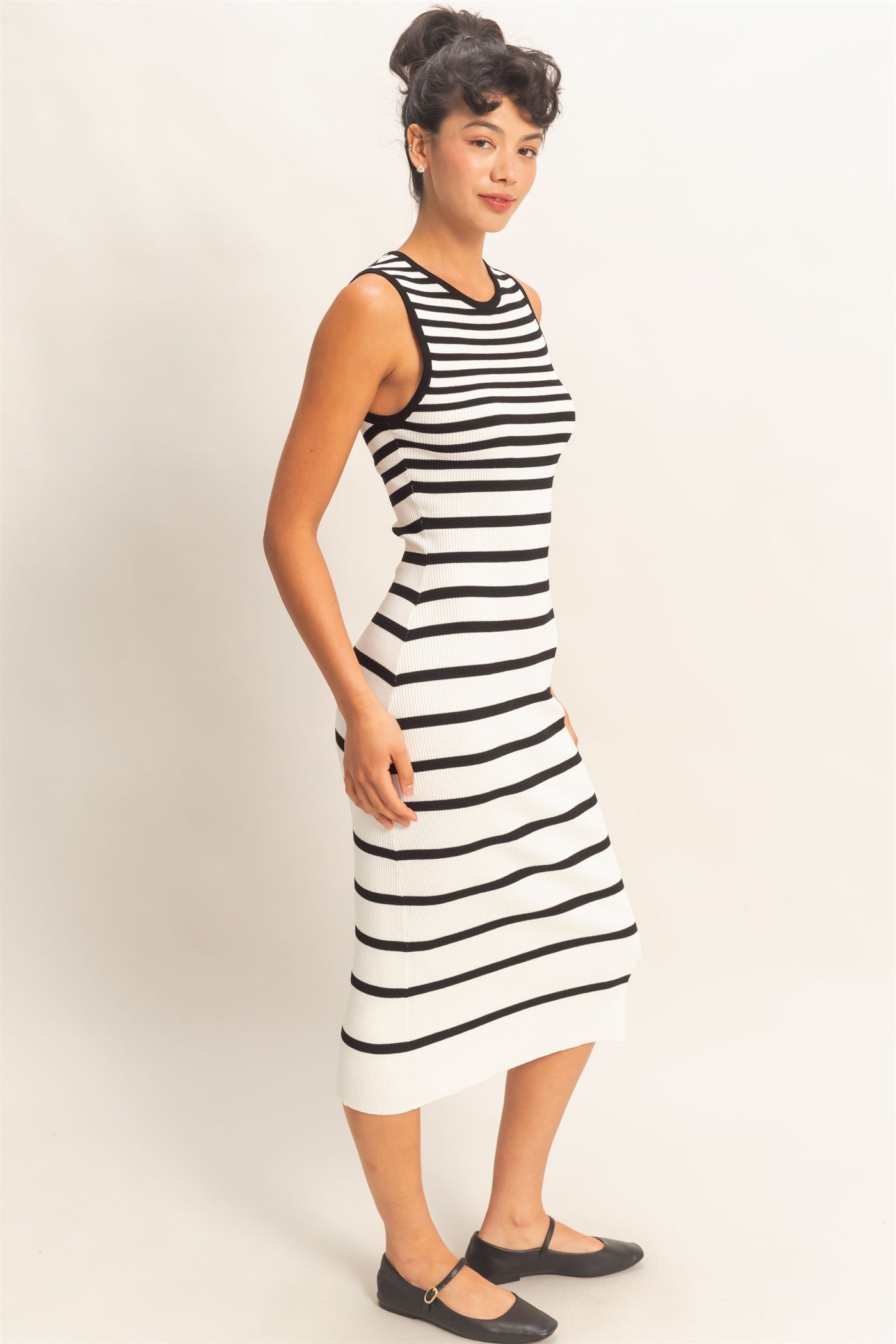 Wholesale Striped Ribbed Tank Midi Dress Dresses DZ26A797 WHITE DOUBLE ZERO