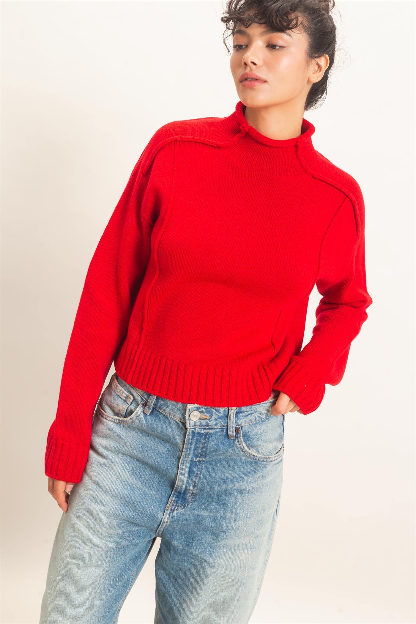 Wholesale Roll Neck Sweater With Reversed Seam Sweaters DZ26E271 RED DOUBLE ZERO