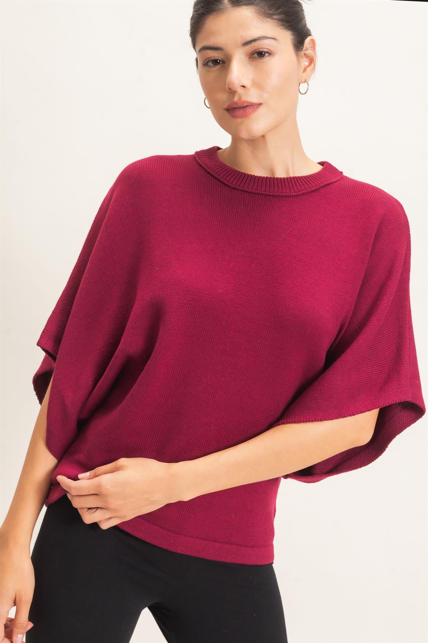 Wholesale Crew Neck Short Sleeve Sweater Sweaters HF26E378 BURGUNDY HYFVE