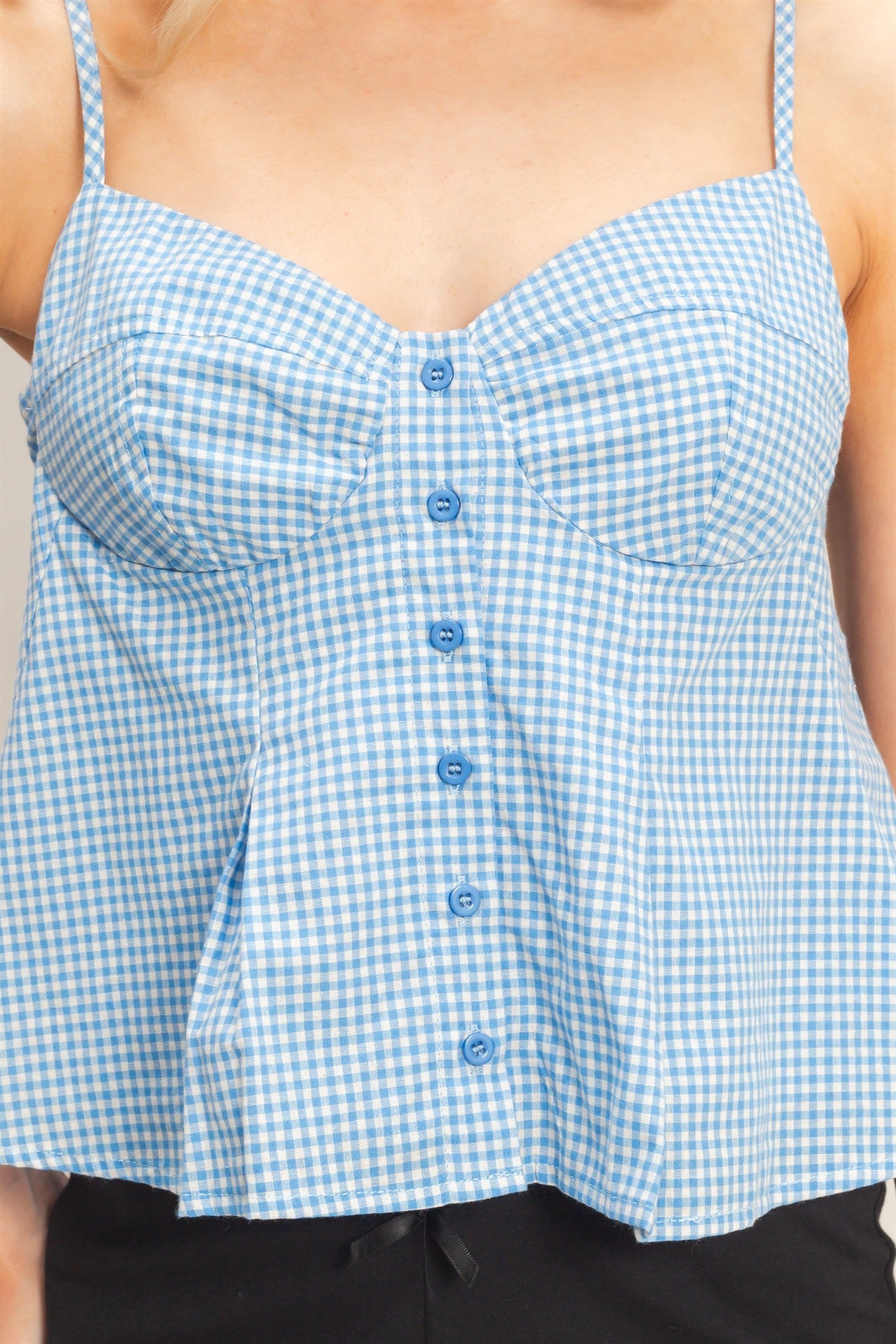 Wholesale Gingham Button Front Camisole Clothing Tops HF26A169 BLUE HYFVE