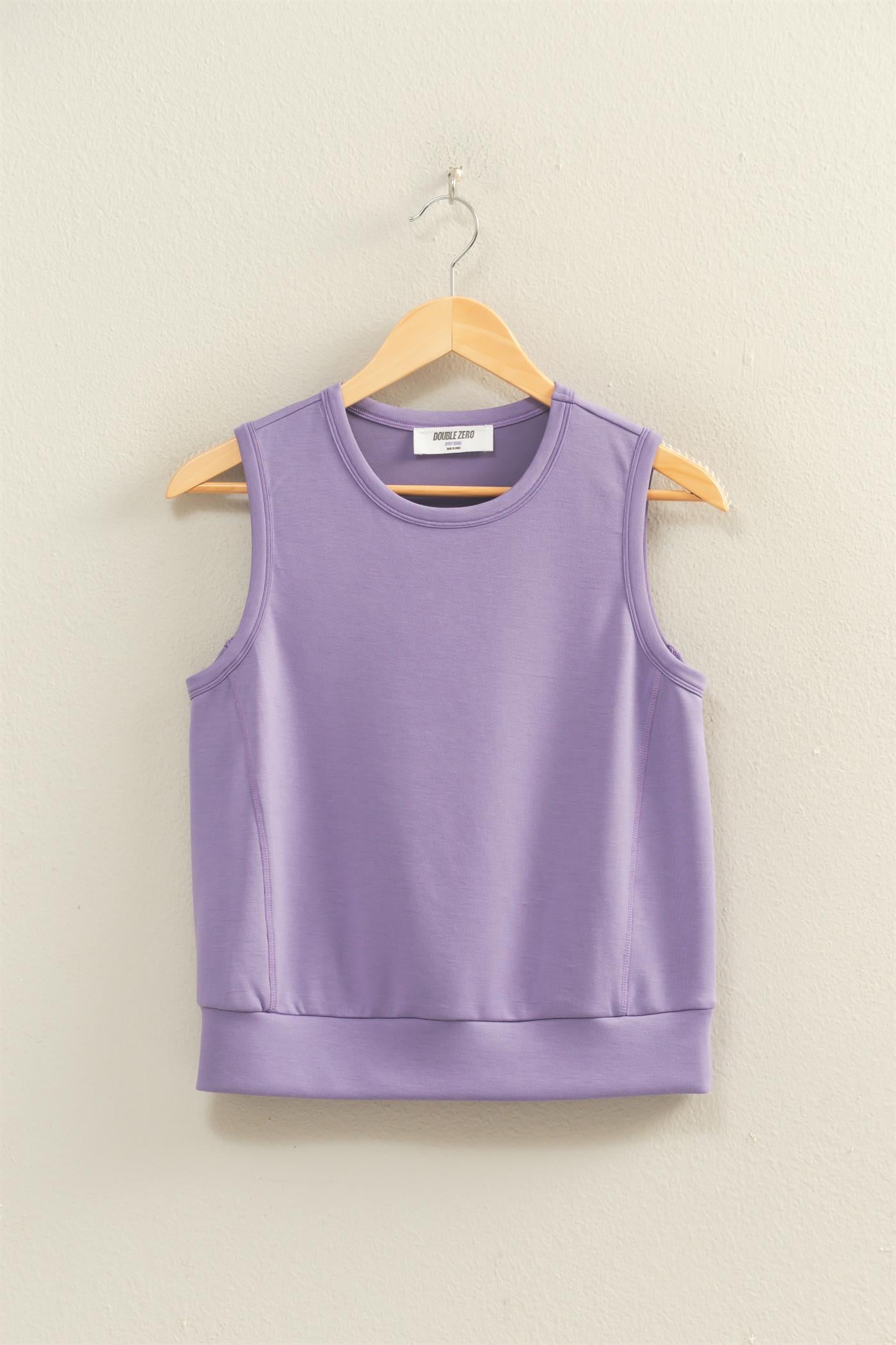 Wholesale Sleeveless Crew Neck Top Clothing Tops DZ26C709 DUSTY PURPLE DOUBLE ZERO