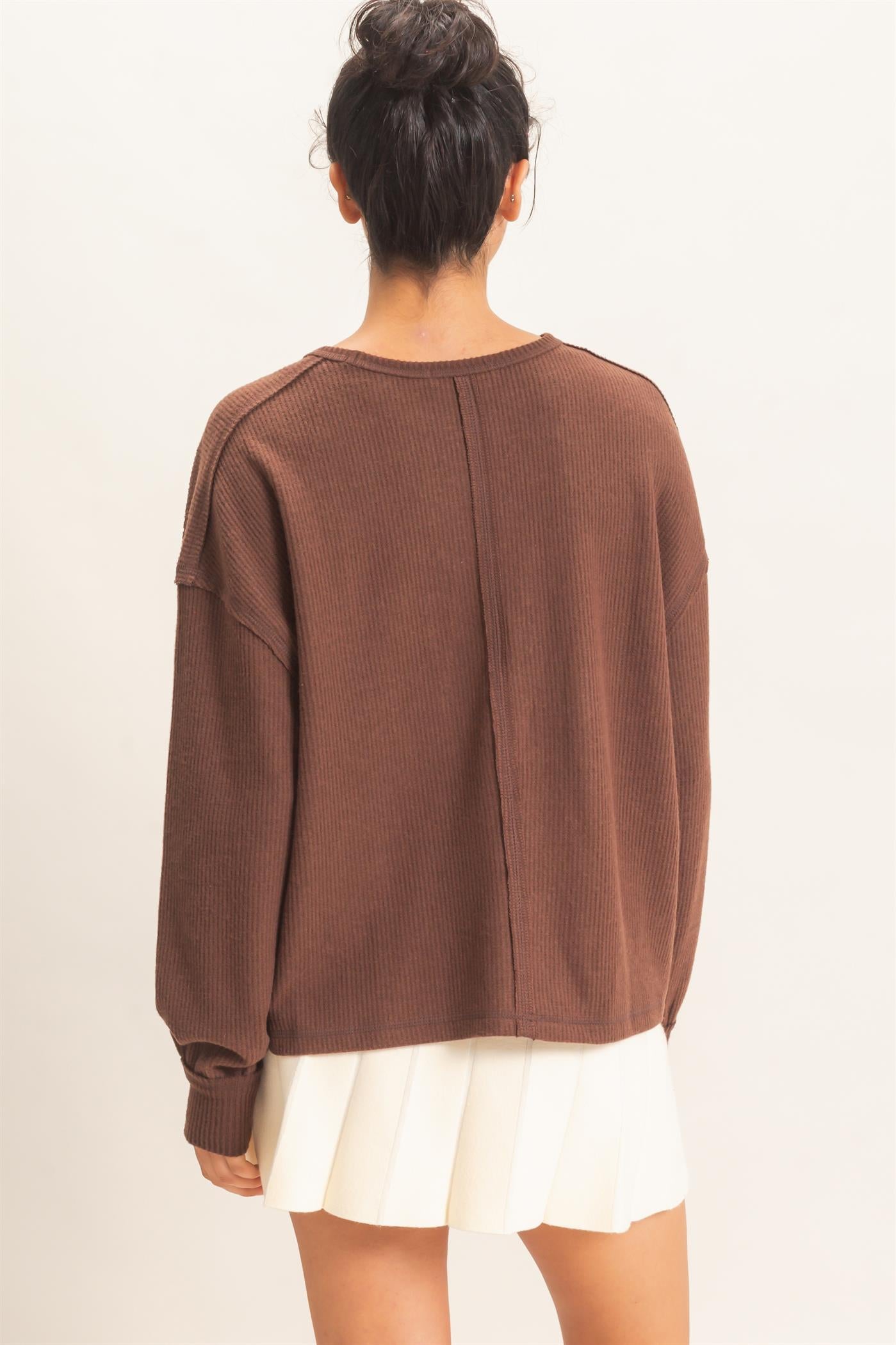 Wholesale Raw Edge Waffle Sweatshirt Sweatshirts DZ26F081 DARK BROWN HYFVE
