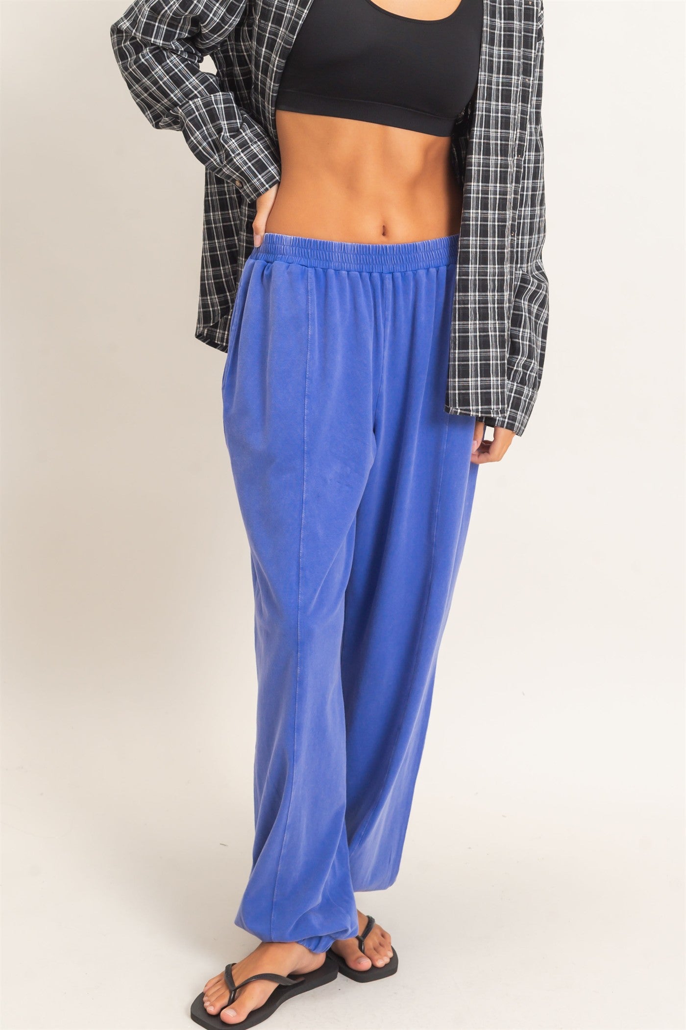 Wholesale Mineral Wash Elastic Waist Jogger Pants Joggers DZ26F405 COBALT DOUBLE ZERO