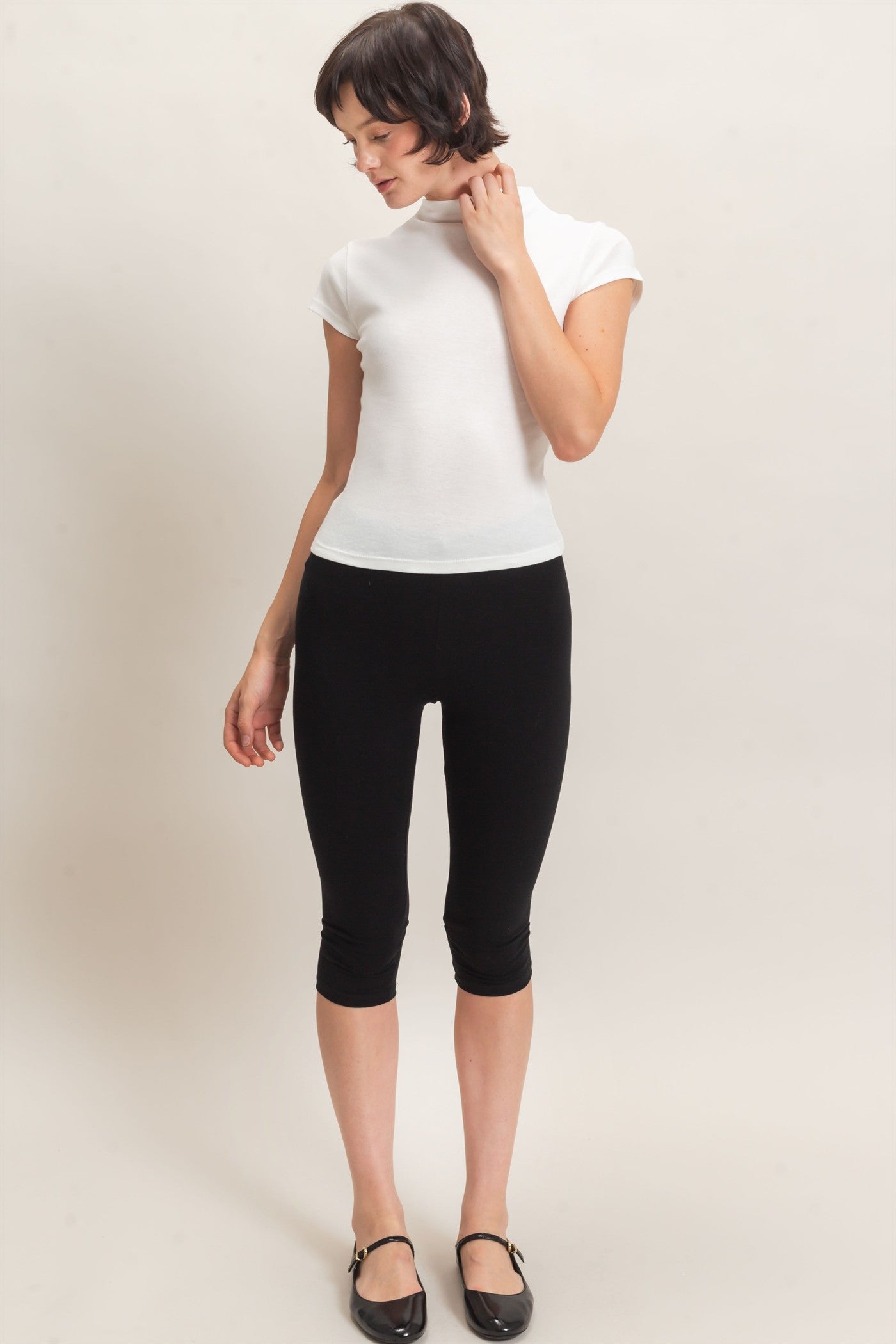 Wholesale Mock Neck Cap Sleeve Top Clothing Tops DZ26E323 WHITE DOUBLE ZERO