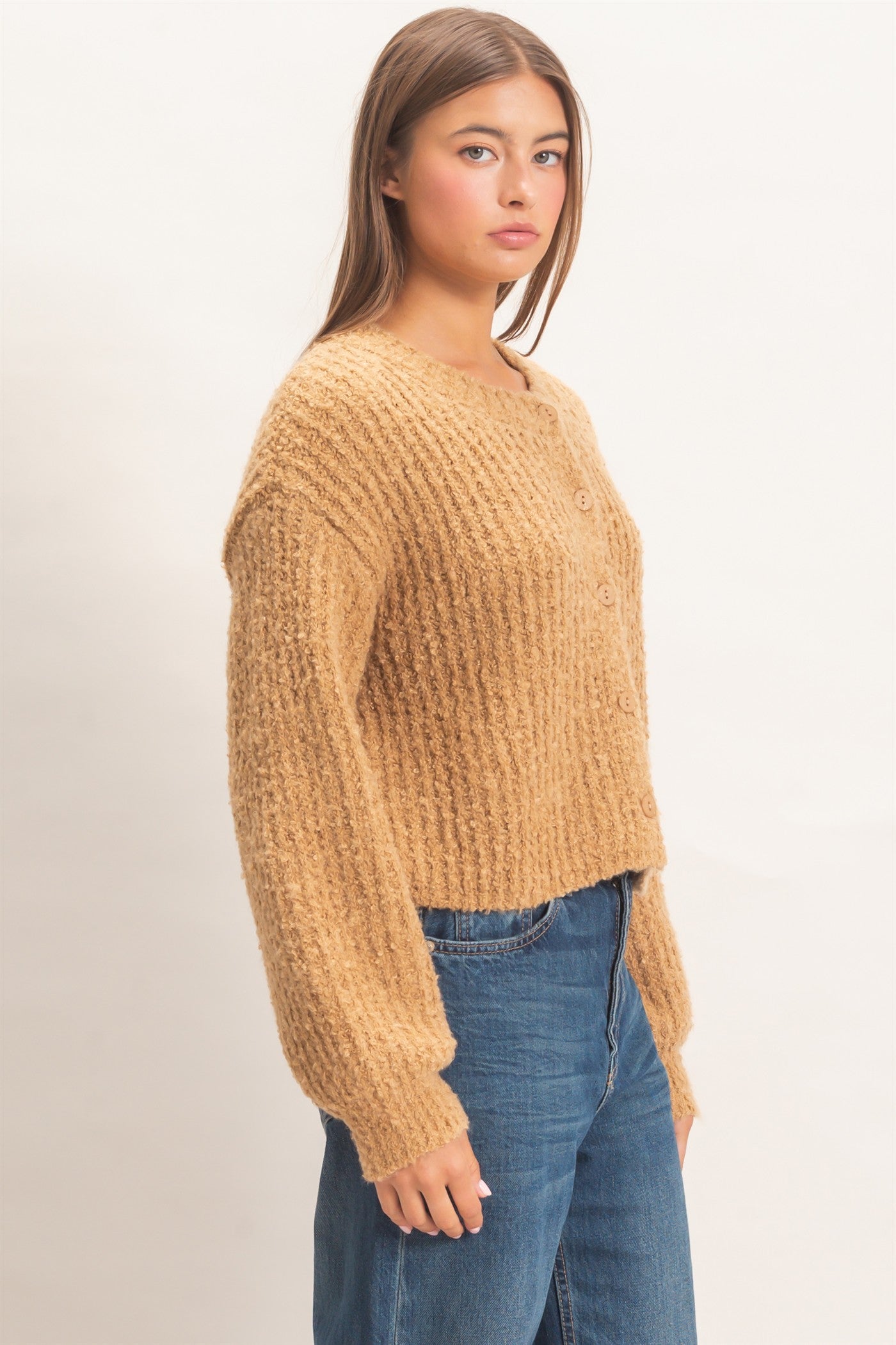 Wholesale Boucle Knit Button Front Cardigan Cardigans DZ26E270 TAUPE DOUBLE ZERO