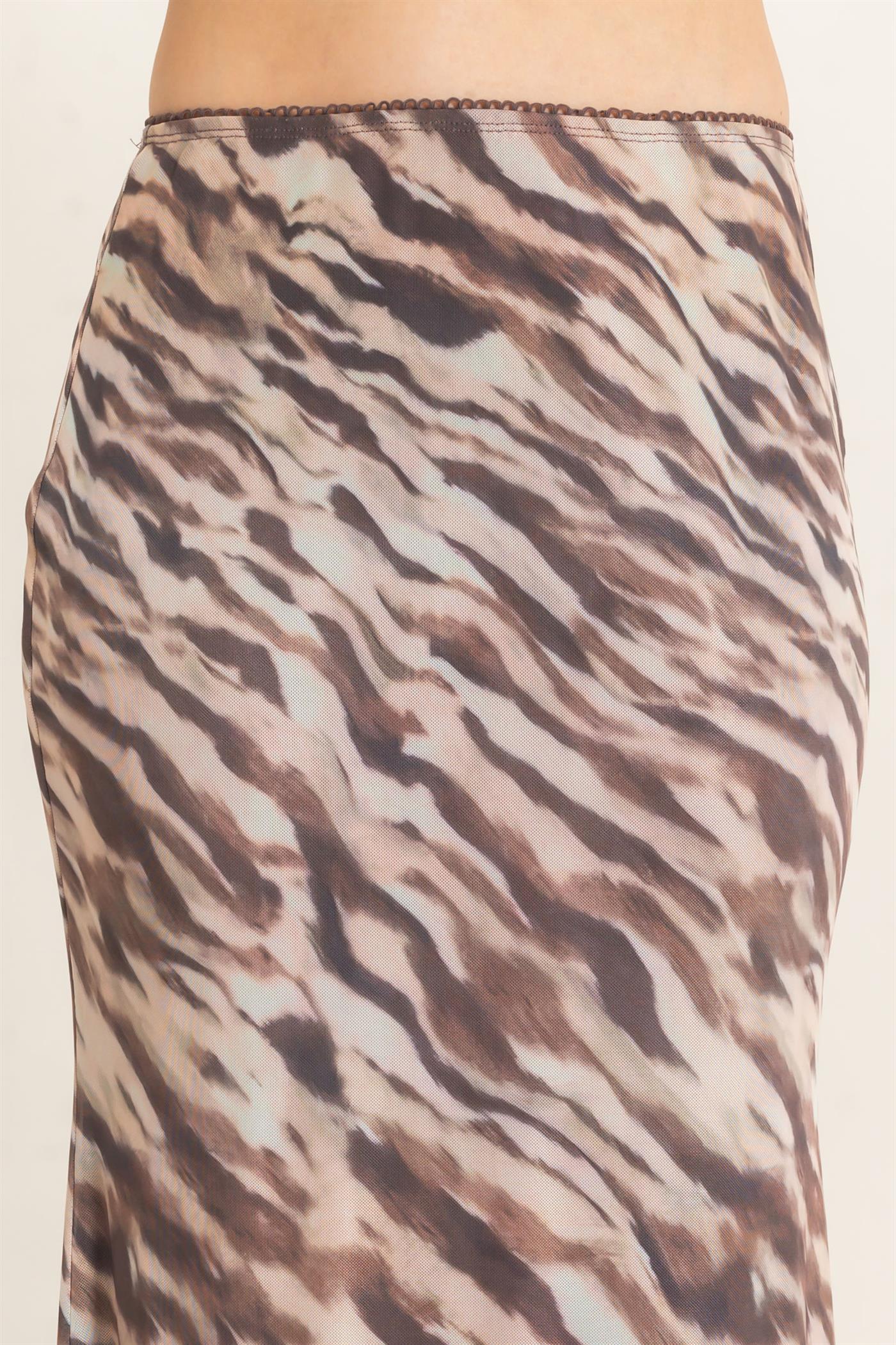 Wholesale Printed Mesh Maxi Skirt Skirts HF26F214 TAUPE/ANIMAL HYFVE