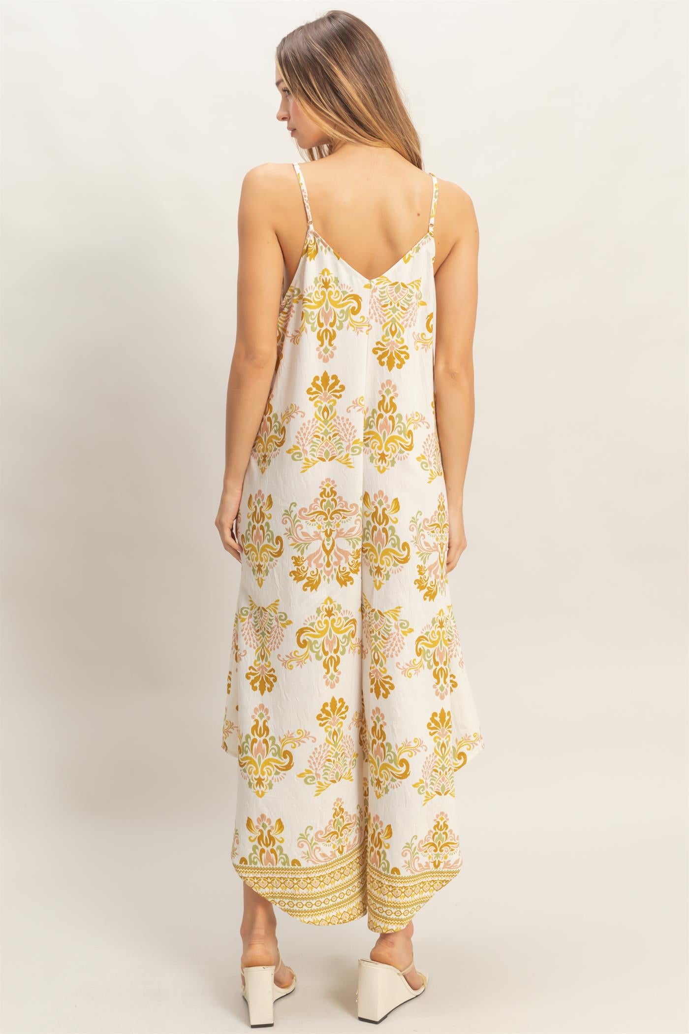 Wholesale Floral Print Spaghetti Jumpsuit Clothing HF26C357-D MUSTARD HYFVE