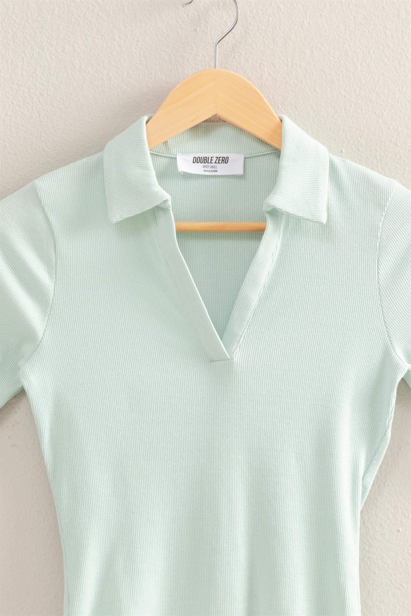 Wholesale Polo Neck Short Sleeve Bodysuit Bodysuits DZ25A777 MINT DOUBLE ZERO