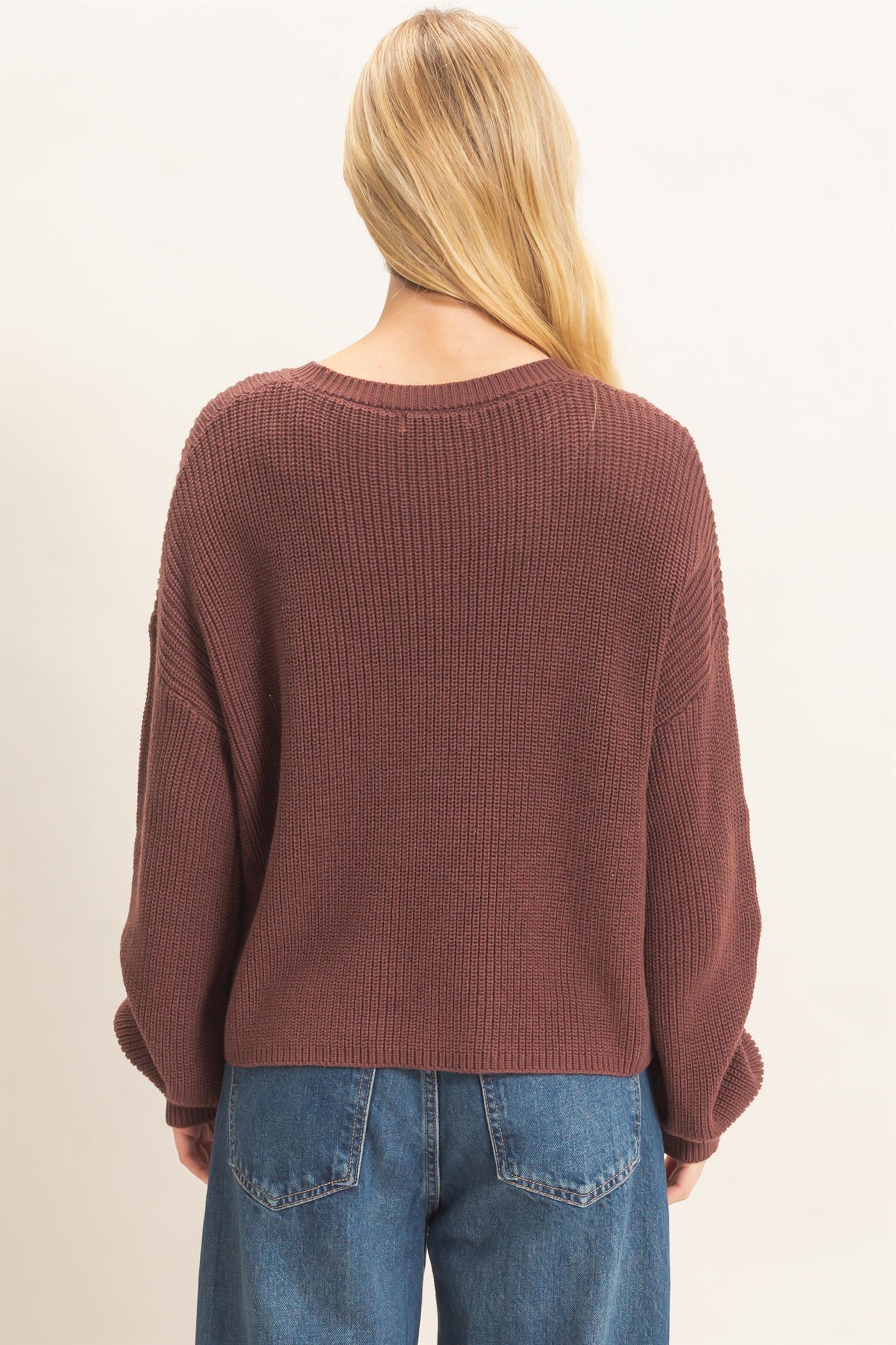 Wholesale Ribbed Drop Shoulder Sweater Sweaters HF26F181 BROWN HYFVE