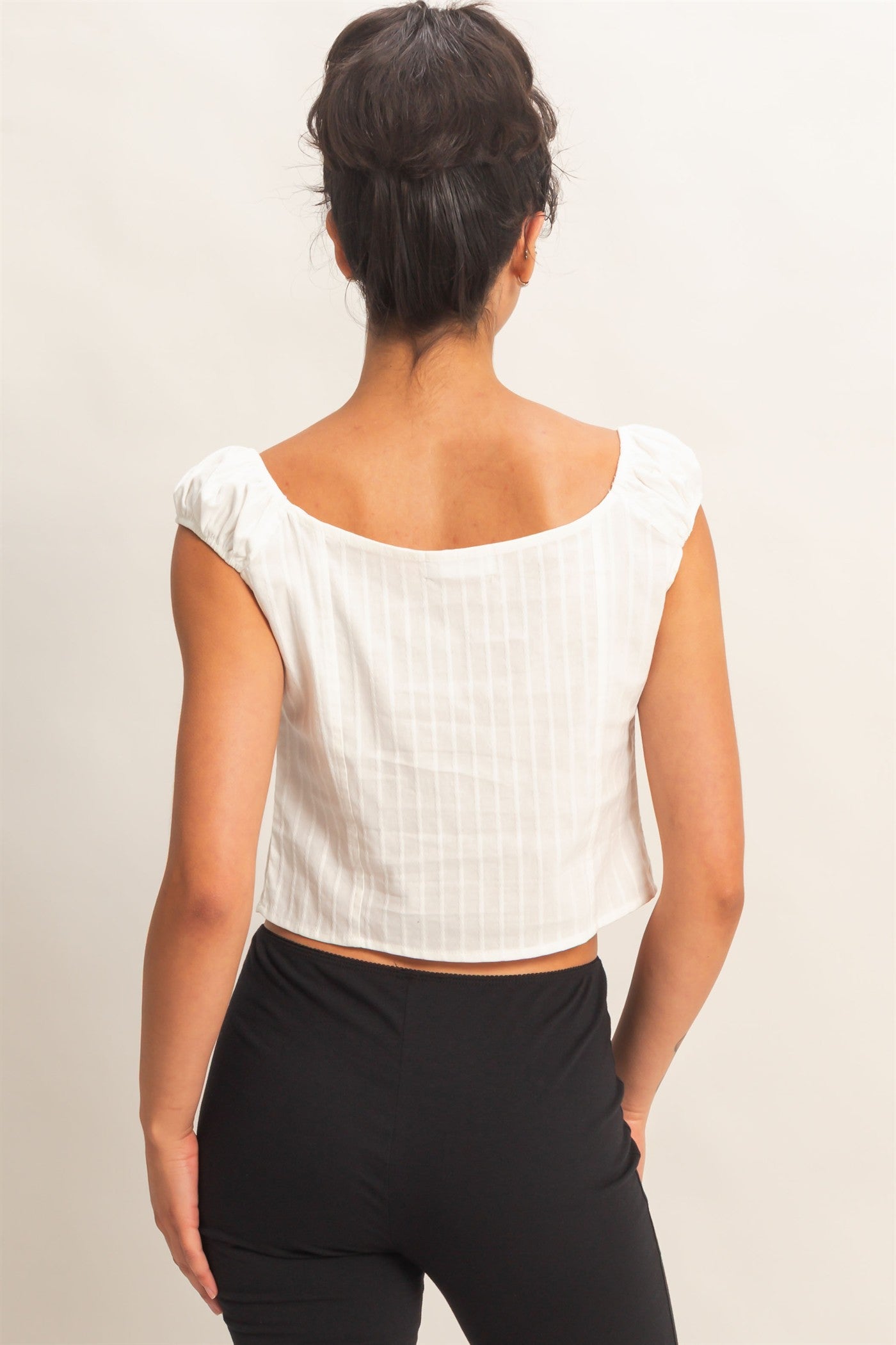 Wholesale Button Front Scoop Neck Cap Sleeve Top Blouses DZ26C199 WHITE DOUBLE ZERO