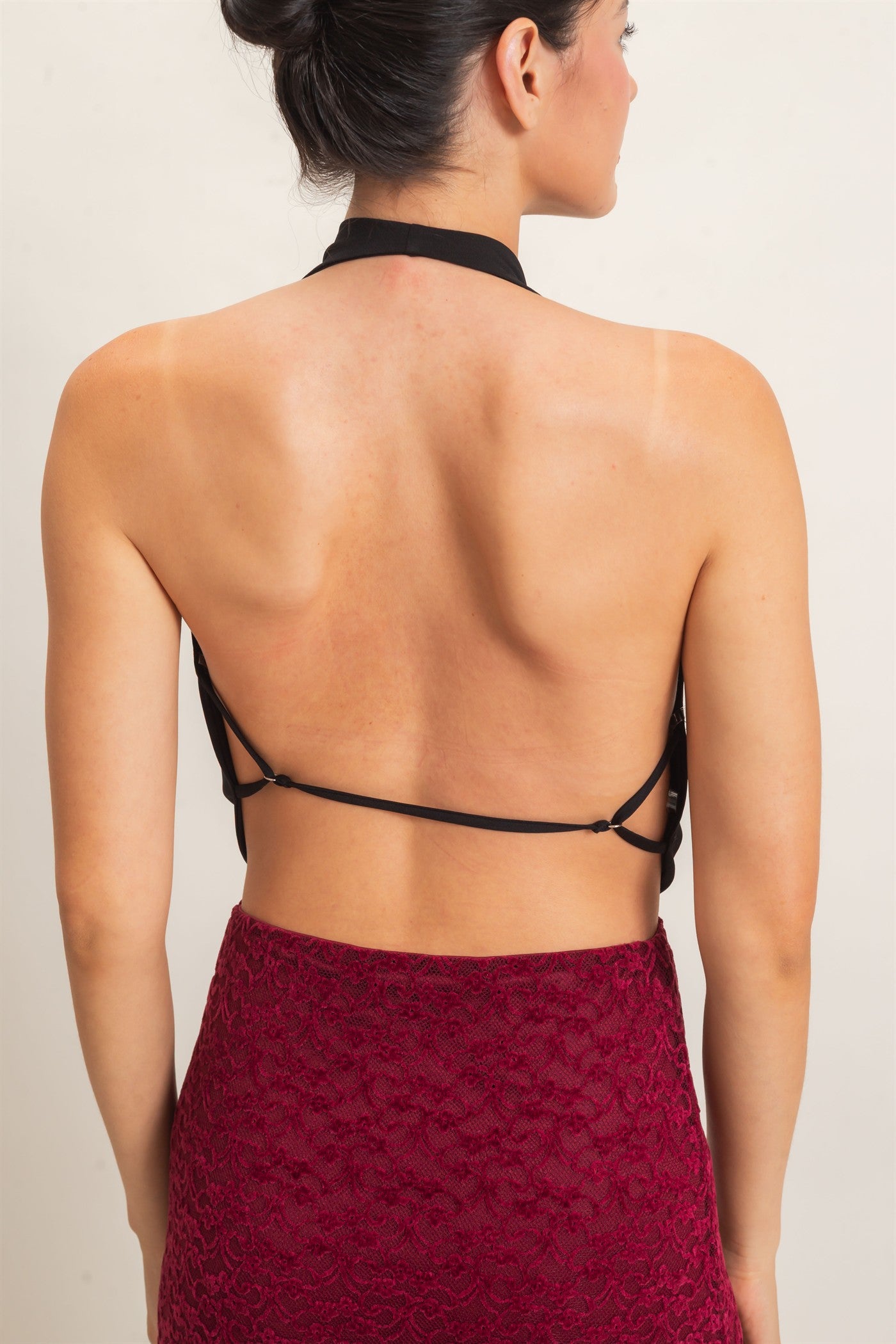 Wholesale Draped Halter Neck Top Blouses HF26F076 BLACK HYFVE