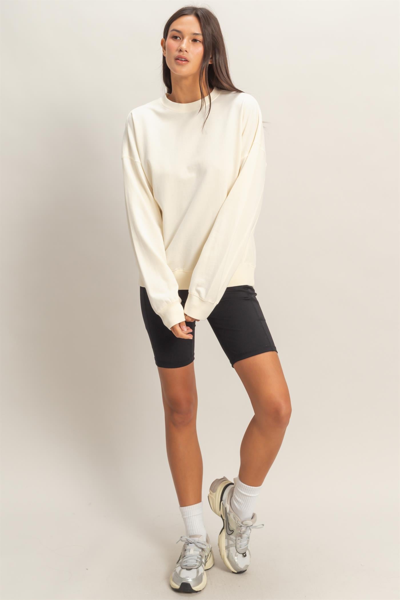 Wholesale Ribbed Crew Neck Sweatshirt Sweatshirts DZ26A265 CREAM DOUBLE ZERO