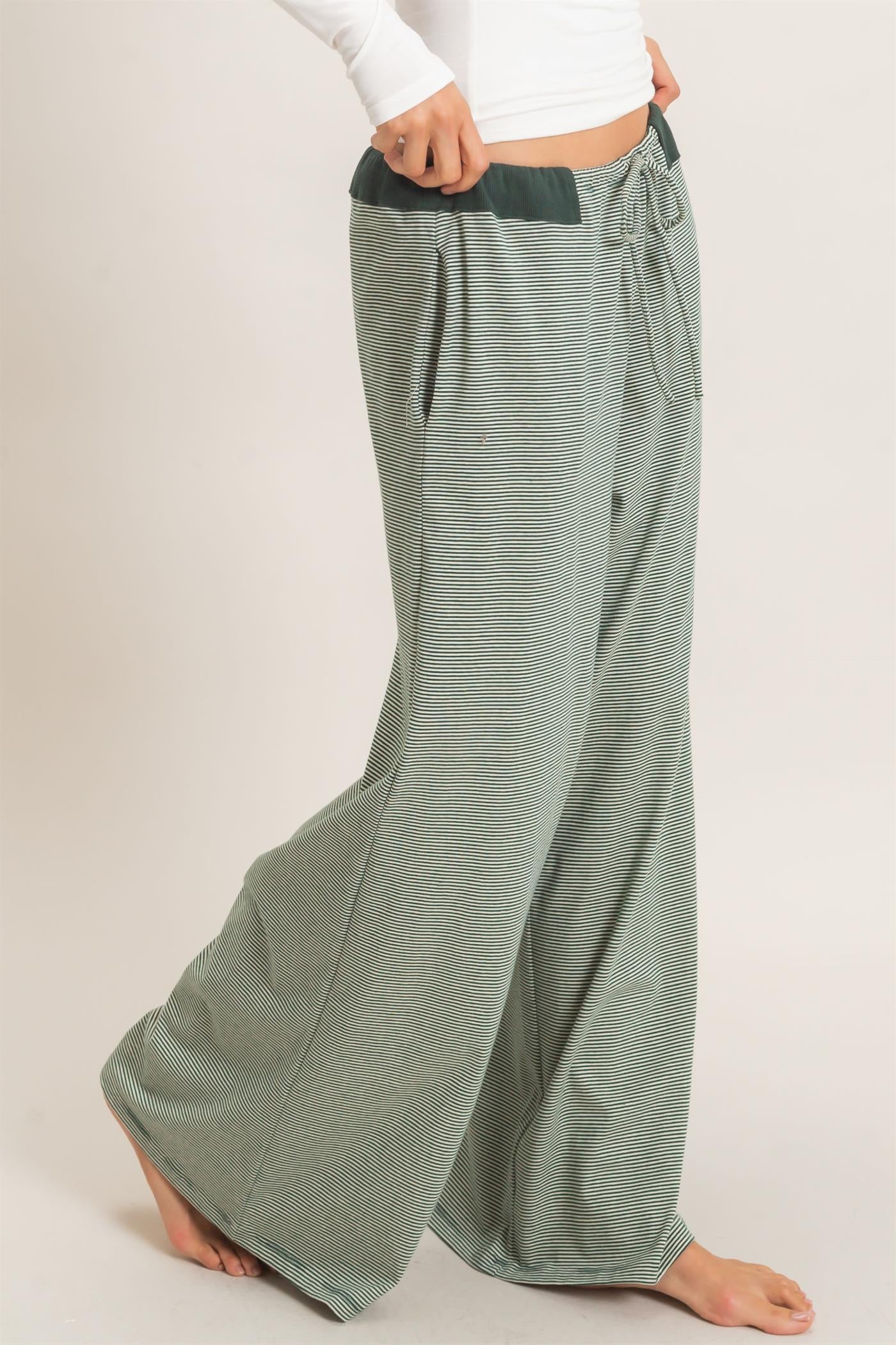 Wholesale Striped Wide-Leg Pants Pants HF26E818 GREEN HYFVE