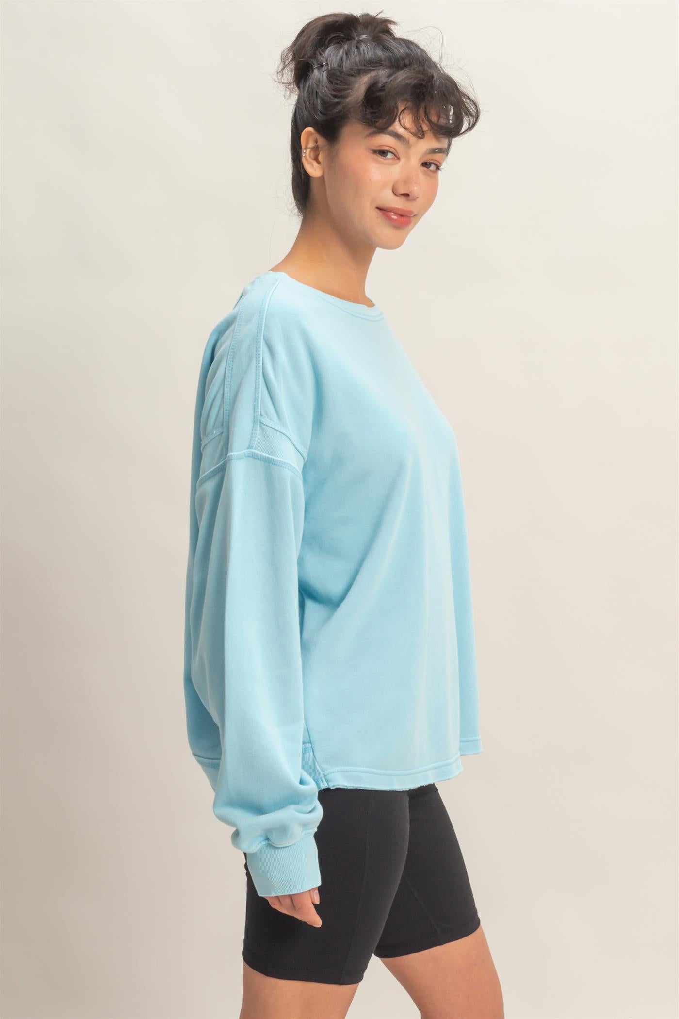 Wholesale Oversized Cross Detail Open Back Sweatshirt Clothing Tops DZ26E050 BLUE DOUBLE ZERO