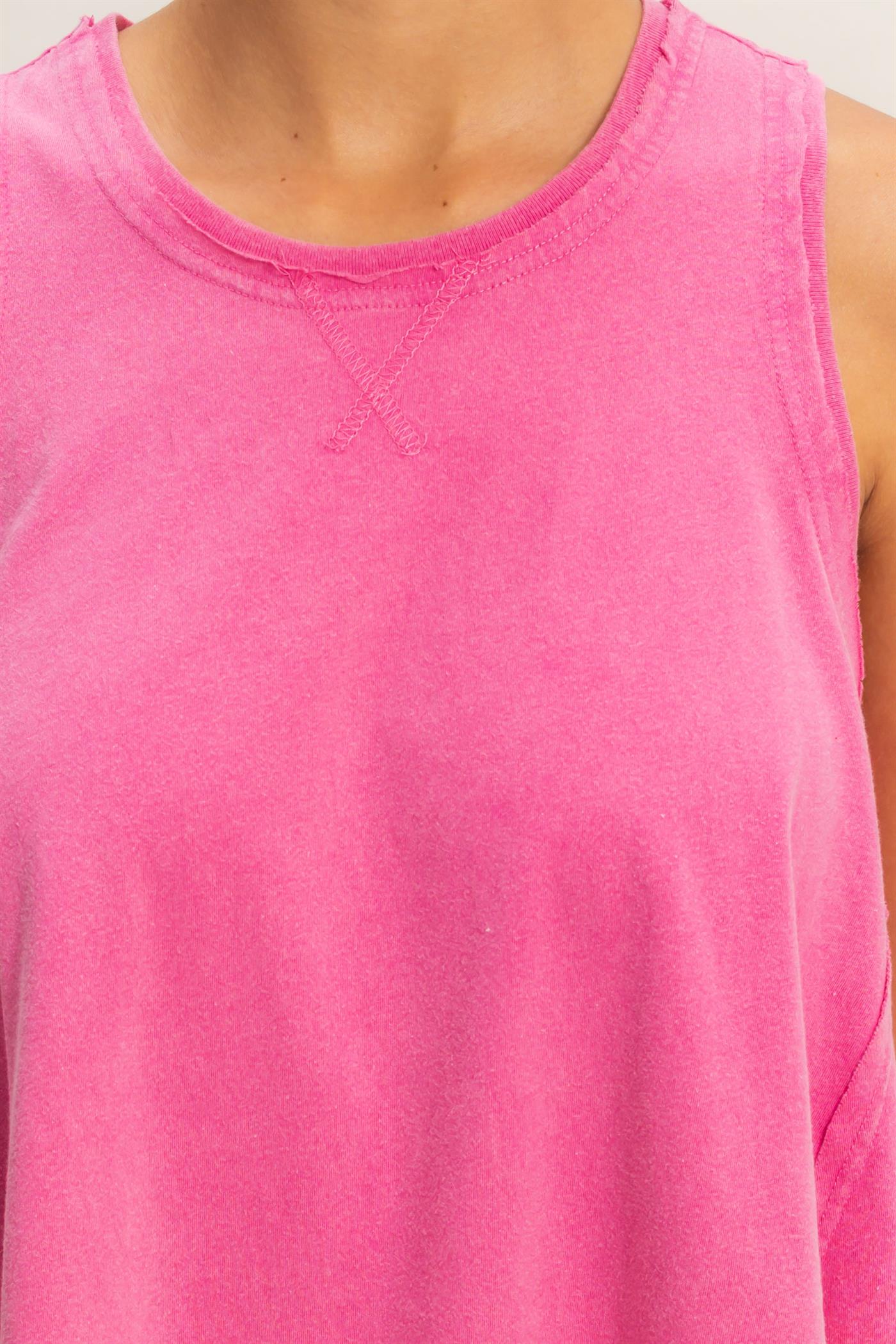 Wholesale Raw Edge Details Sleeveless Washed Top Clothing Tops DZ26E278 FUCHSIA DOUBLE ZERO