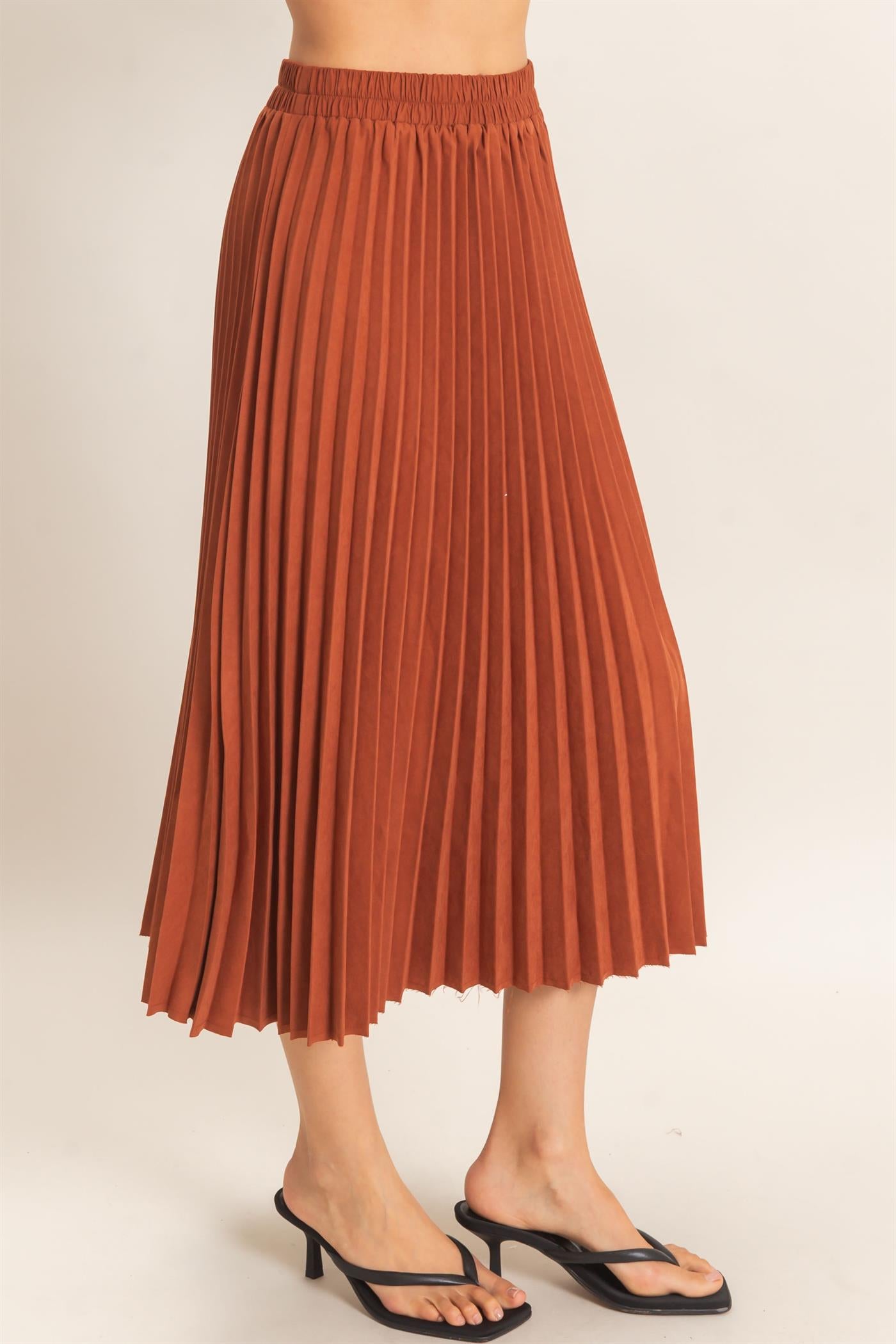 Wholesale Suede Accordion Pleated Skirt Skirts HF26F084-D RUST HYFVE