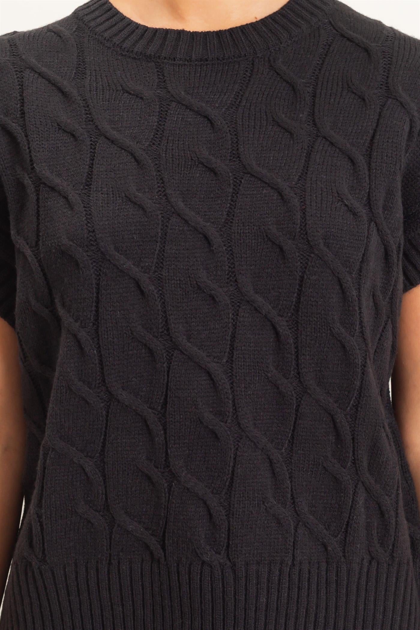 Wholesale Cable Knit Cap Sleeve Sweater Sweaters DZ26C974 BLACK DOUBLE ZERO
