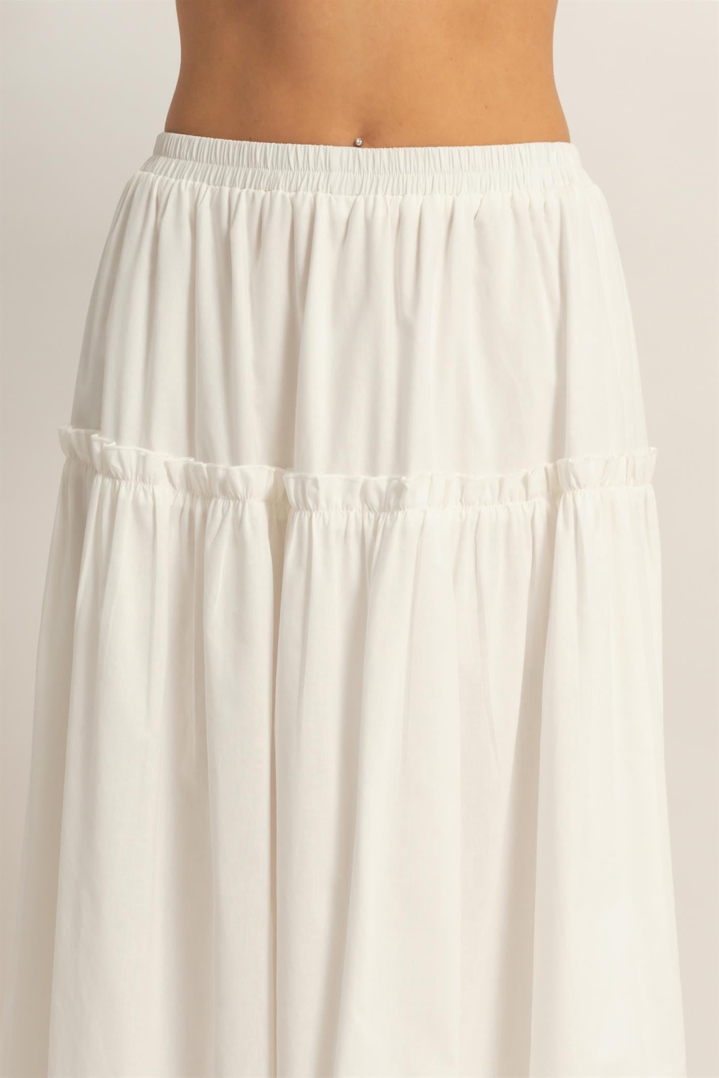 Wholesale Tiered Eyelet Maxi Skirt Skirts HF26C313 WHITE HYFVE
