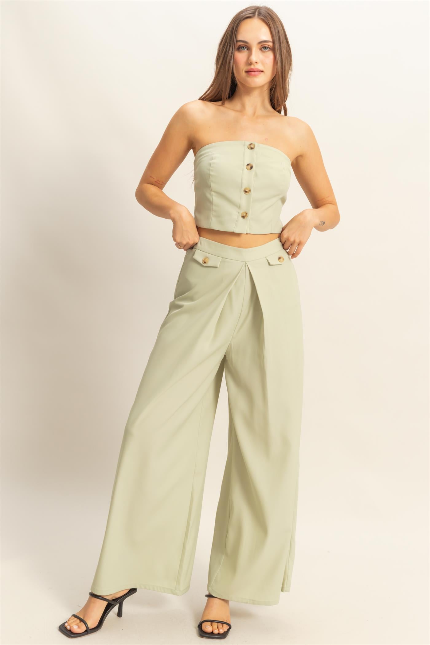Wholesale Strapless Buttoned Top And Pants Set Clothing HF25E017-SET L.SAGE HYFVE
