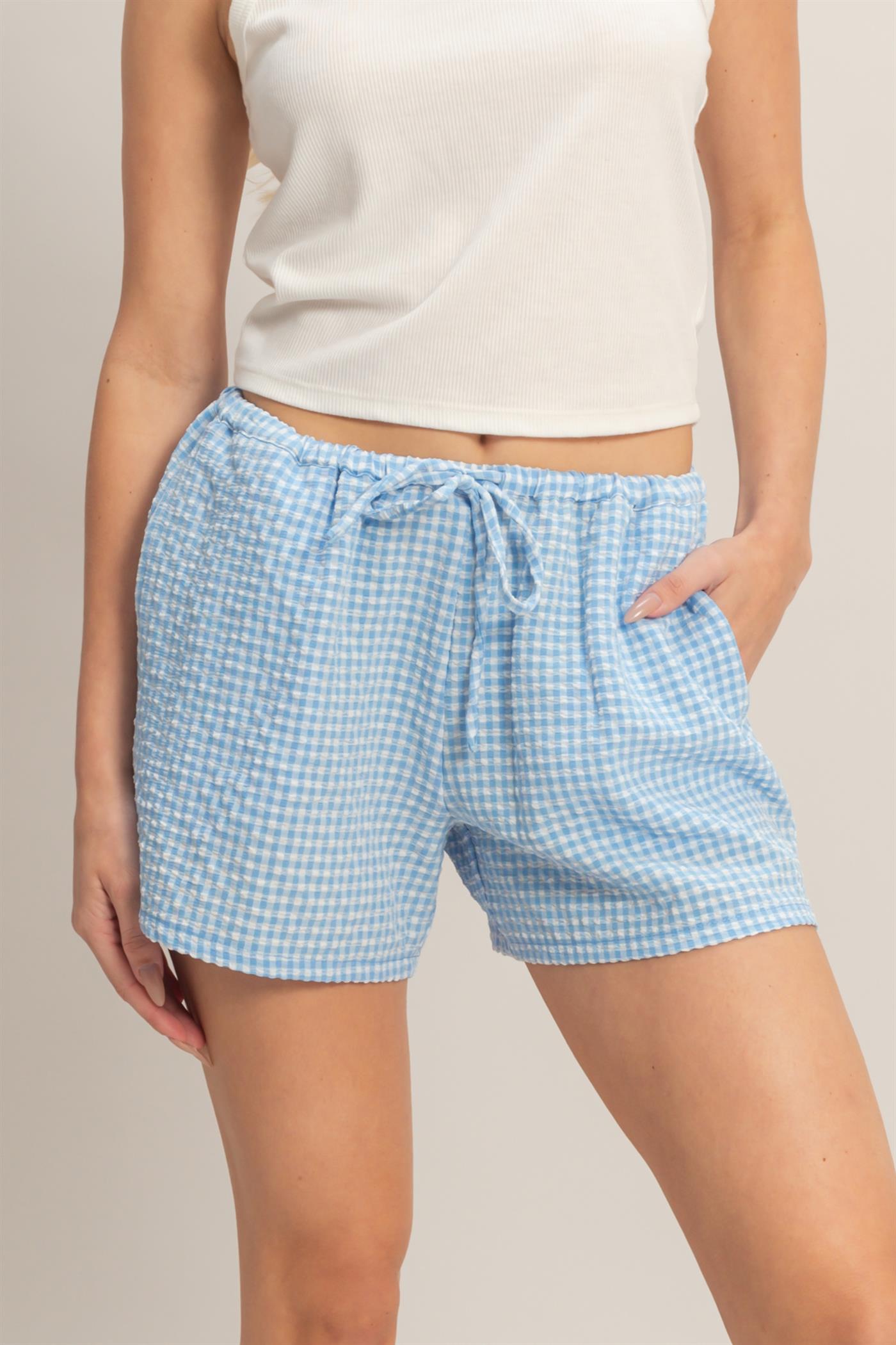 Wholesale Gingham Relaxed Fit Shorts Shorts DZ26A929 BLUE DOUBLE ZERO