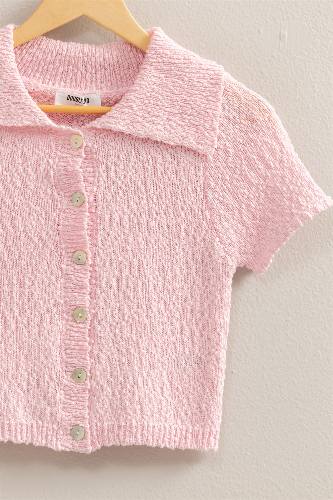 Wholesale Everyday Button-Front Crop Sweater Top Clothing Tops DZ25C171 SOFT PINK DOUBLE ZERO