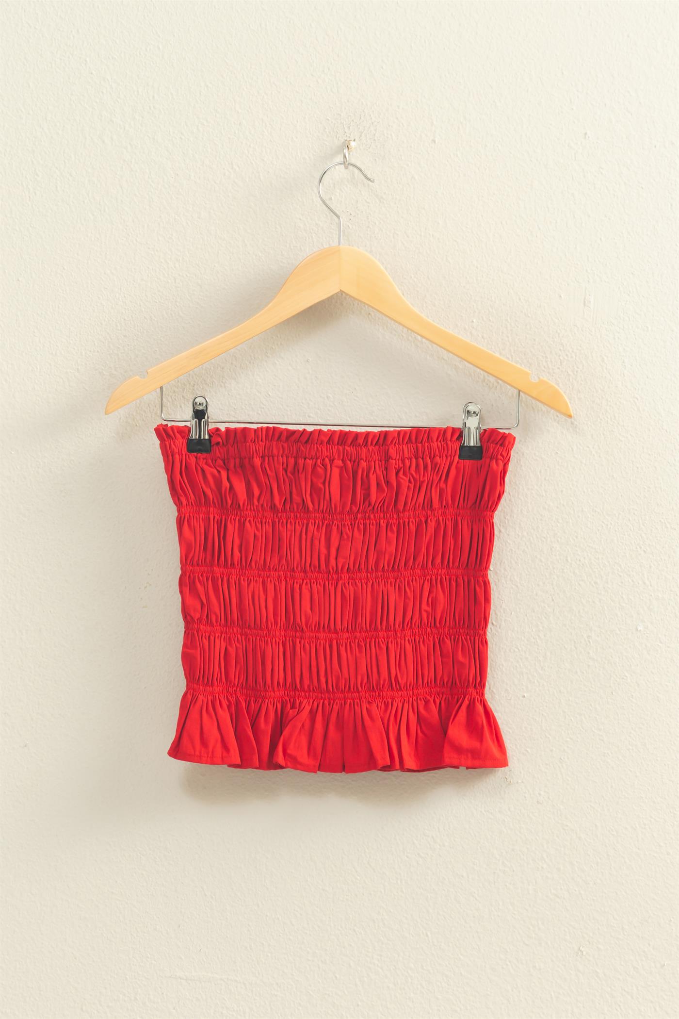 Wholesale Smocked Ruffle Tube Top Clothing Tops DZ26C282 RED DOUBLE ZERO